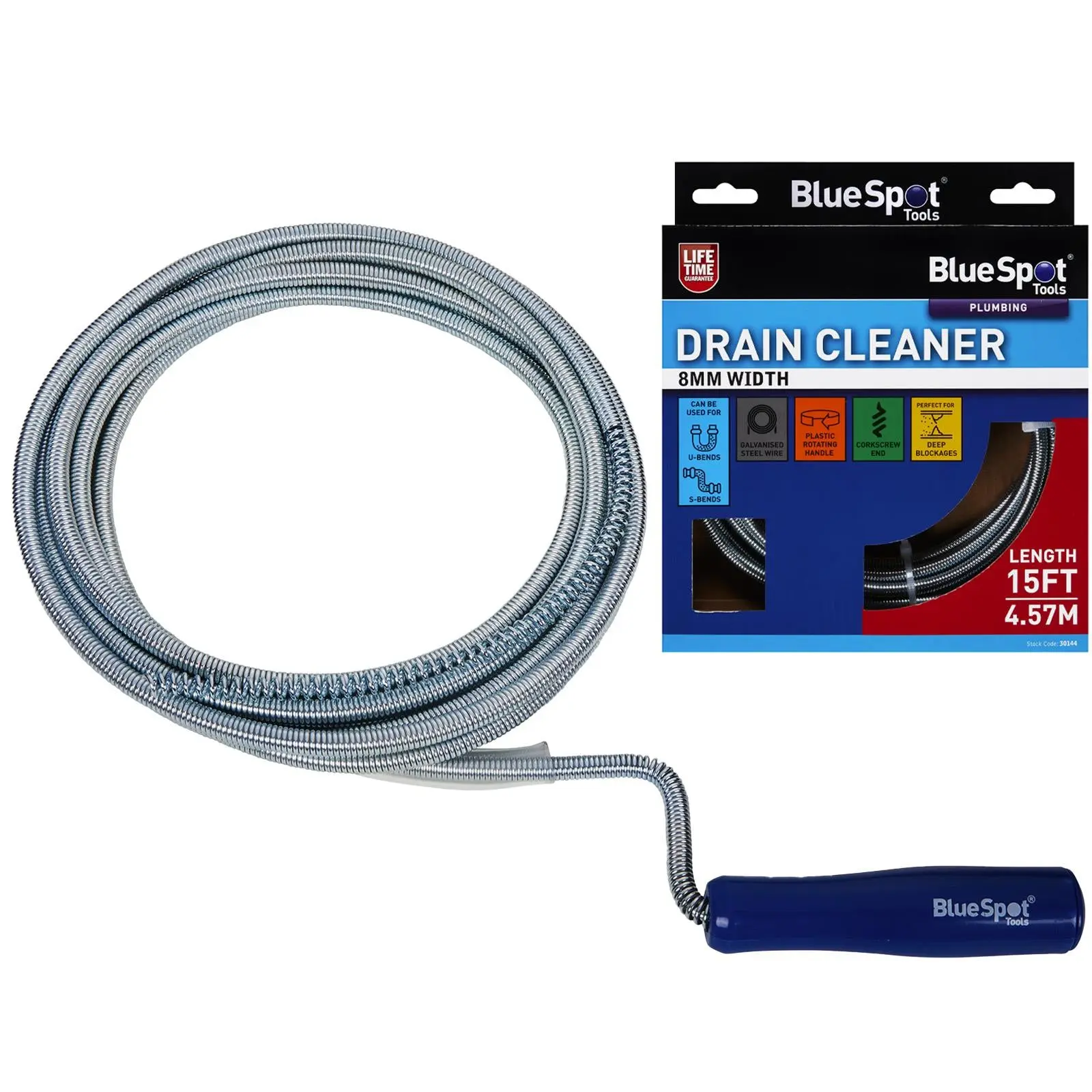 BlueSpot Drain Unblocker Cleaner 8mm x 4.57 meters 15 foot