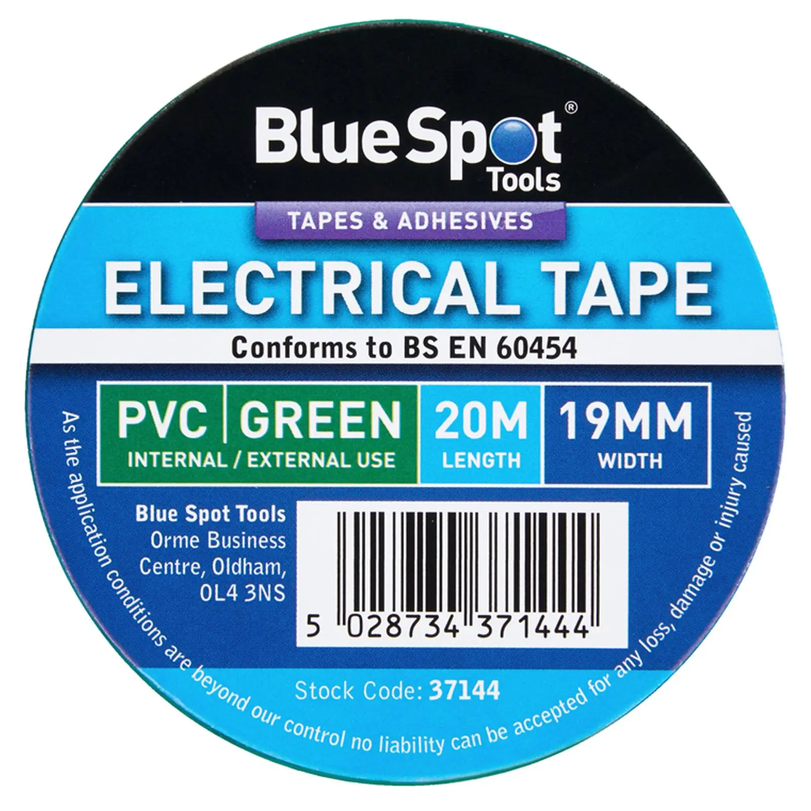 BlueSpot Electrical Insulation Tape Green PVC 19mm x 20m - Image 3