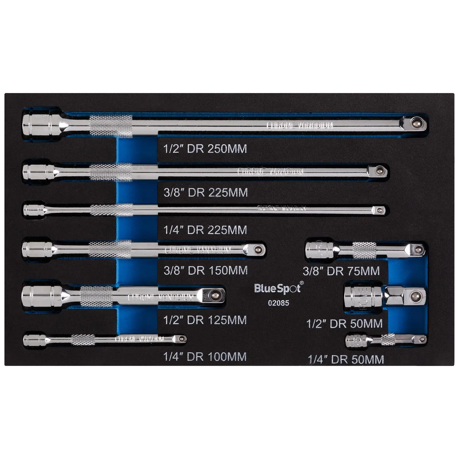 BlueSpot Extension Bar Set 1/4" 3/8" 1/2" Drive Mixed 9 Piece in EVA Foam - Image 2