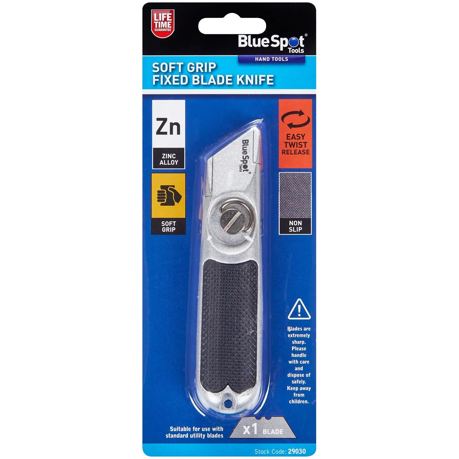 BlueSpot Fixed Blade Utility Knife Zinc Soft Grip - Image 2