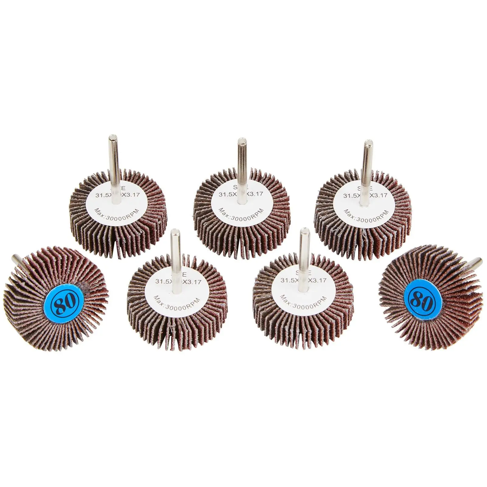 BlueSpot Flap Wheels 80 Grit 31.5mm for Rotary Tool 7 Piece - Image 2