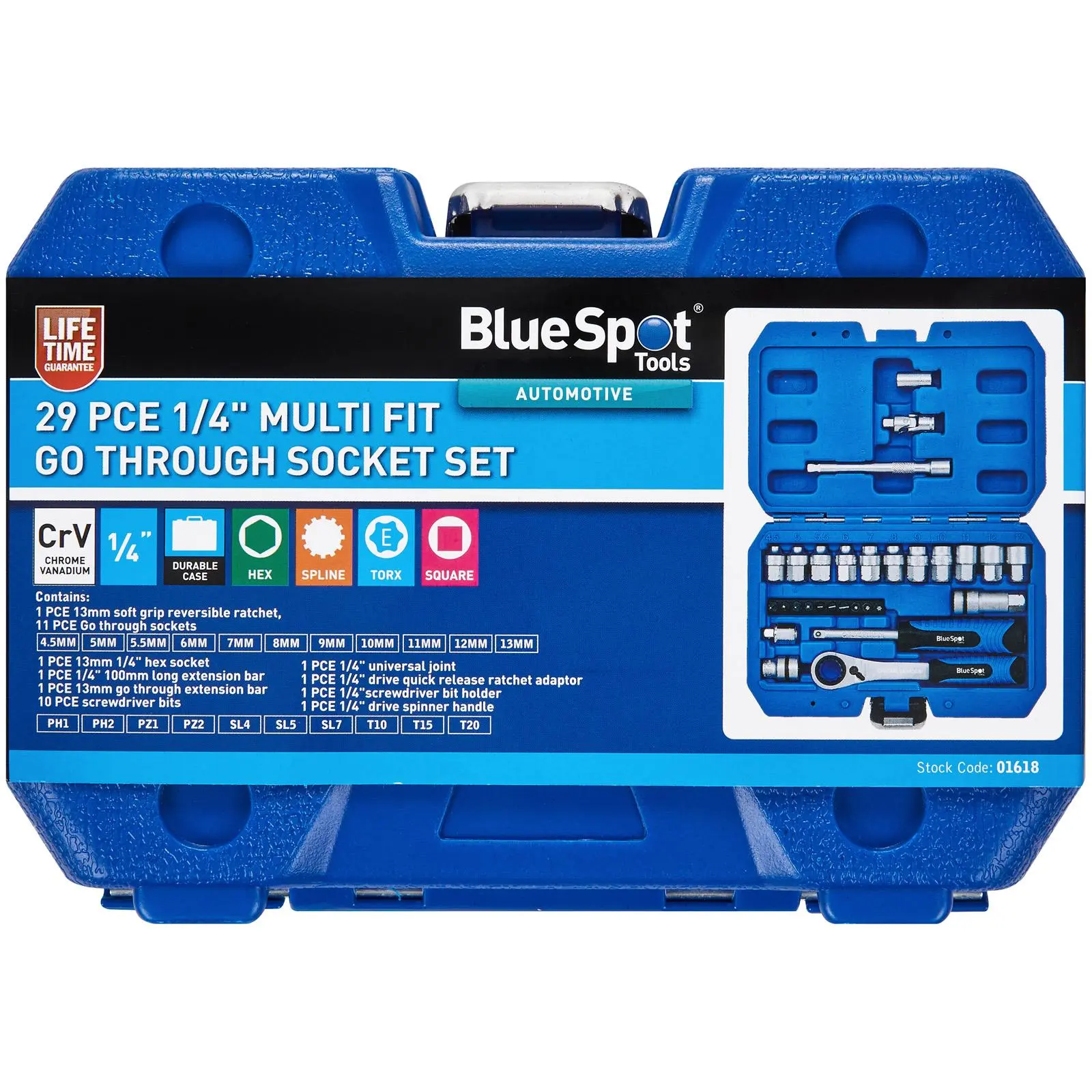 BlueSpot Go Through Multi Fit Socket Set 1/4" Drive 4.5-13mm 29 Piece - Image 2