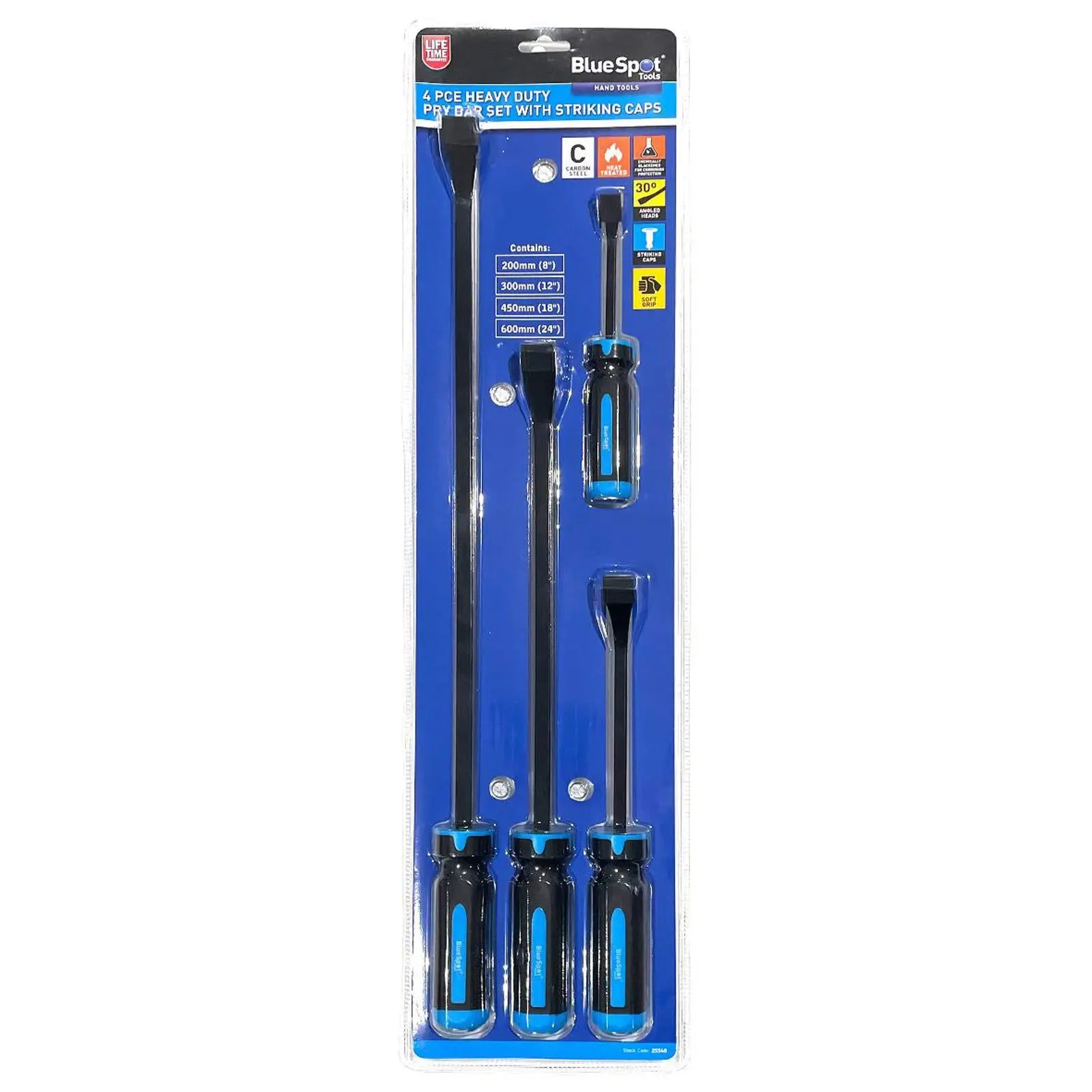 BlueSpot Heavy Duty Pry Bar Set with Hammer Striking Caps 200-600mm 4 Piece