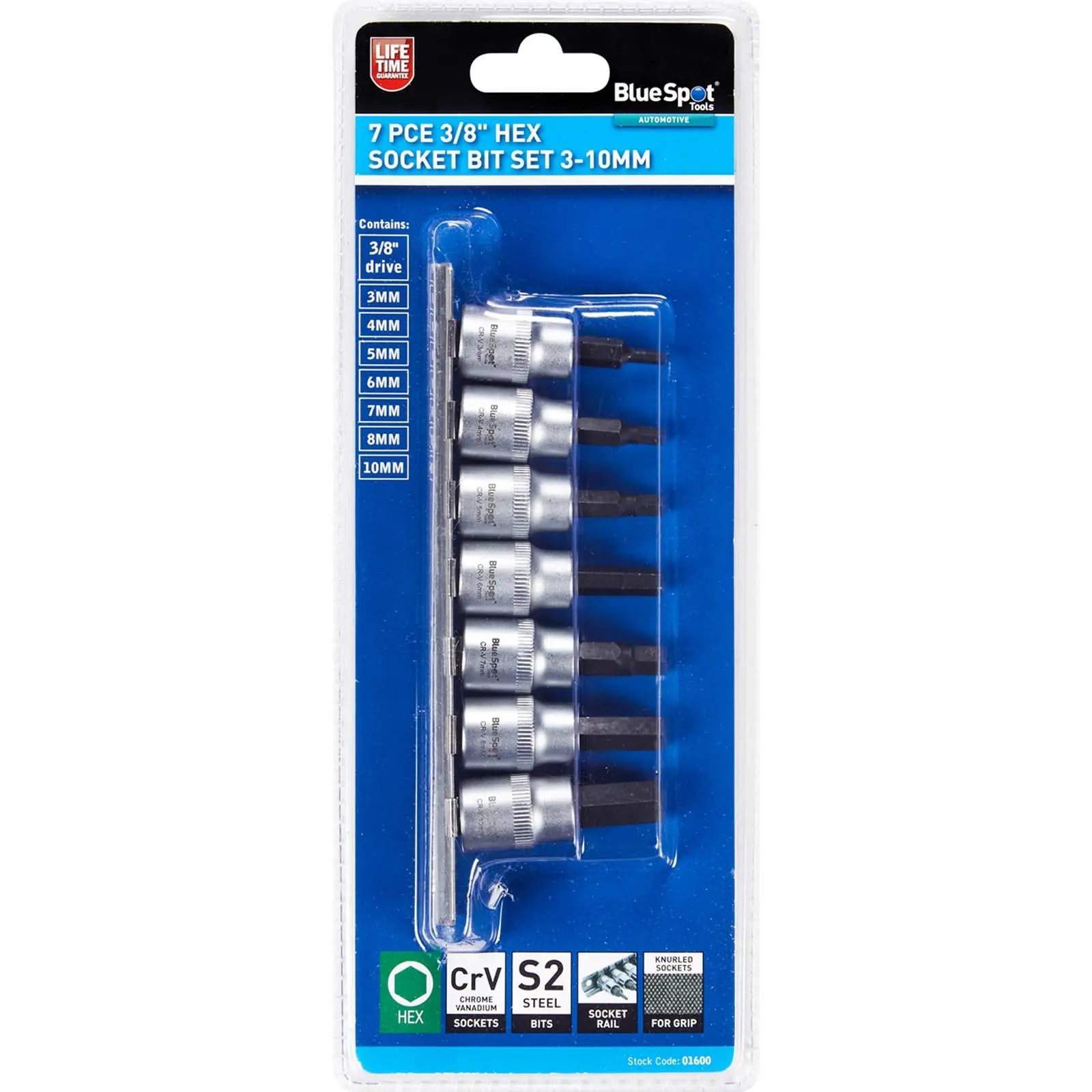 BlueSpot Hex Socket Bit Set 3/8" 7 Piece