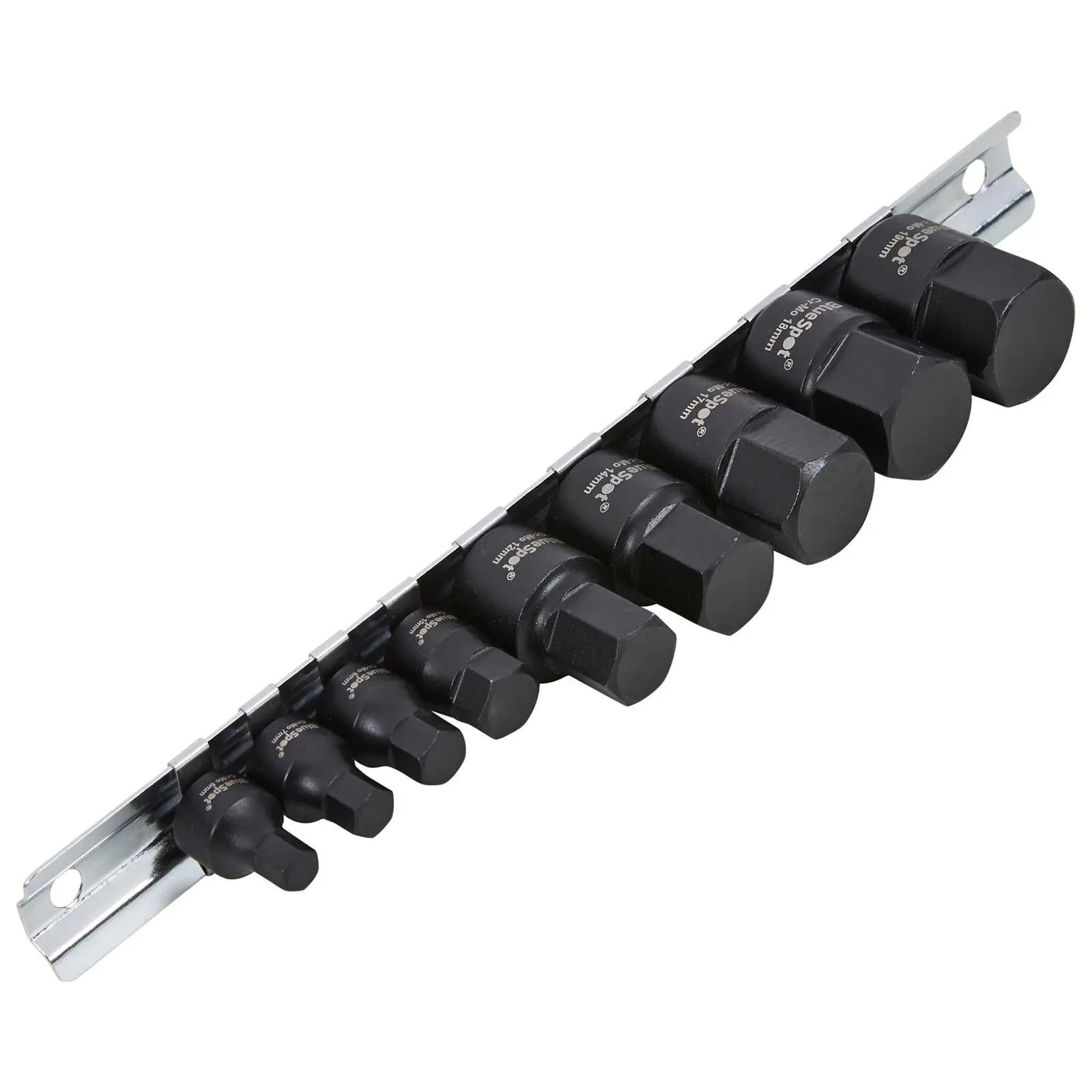 BlueSpot Impact Hex Socket Set Metric Low Profile on Socket Rail 9 Pieces 1/4" 3/8" Drive - Image 3