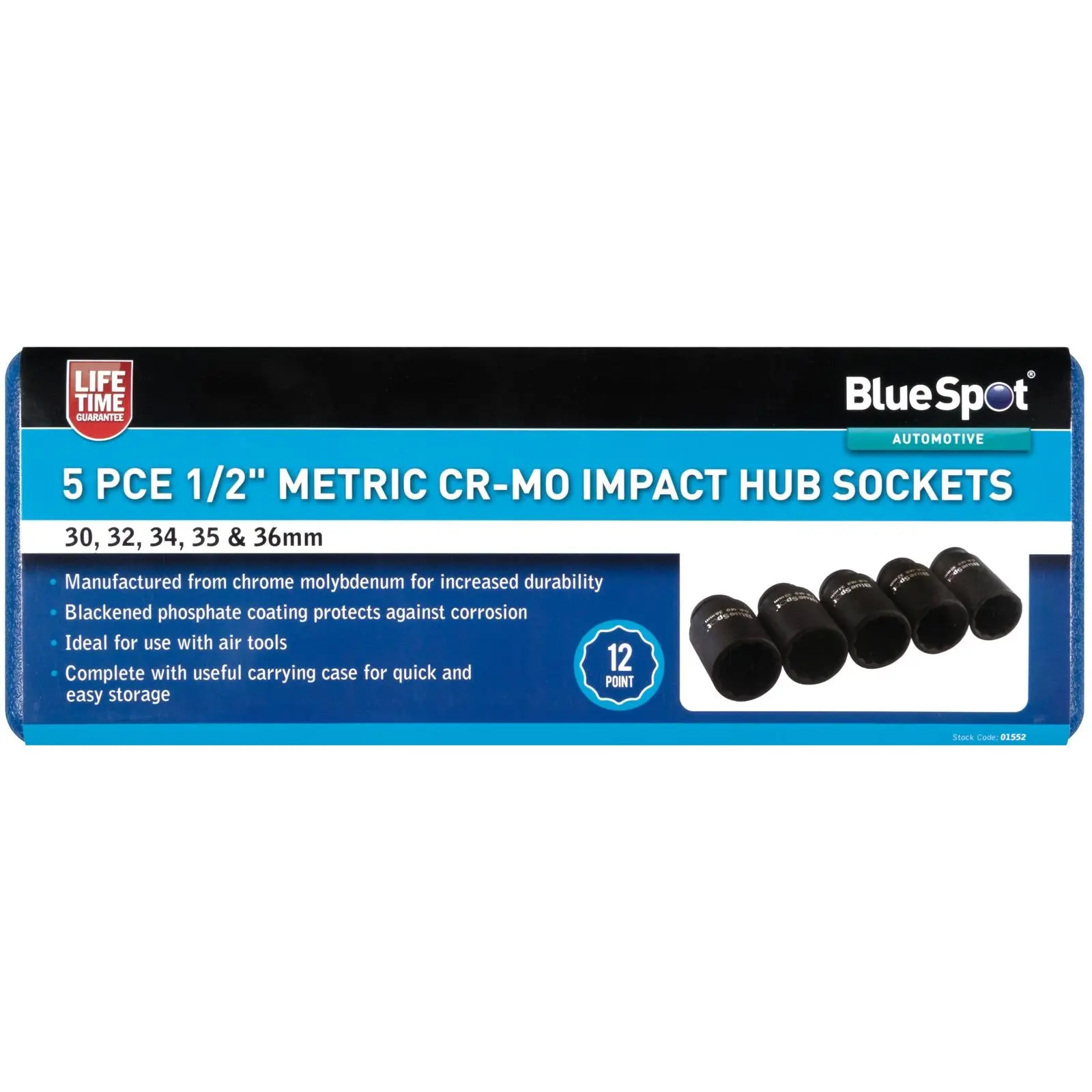 BlueSpot Impact Hub Socket Set 1/2" Drive Chrome Molybdenum 30-36mm 5 Piece - Image 2