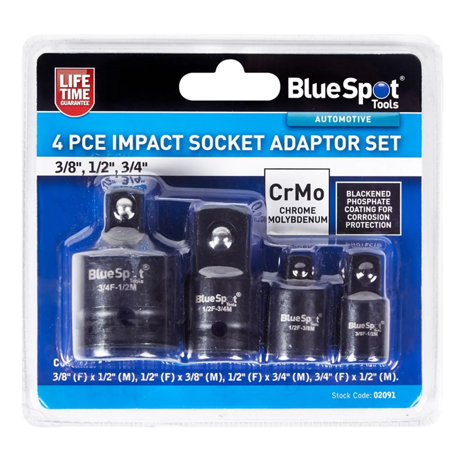 BlueSpot Impact Socket Adaptor Set 4 Piece 3/8" 1/2" 3/4 - Image 2