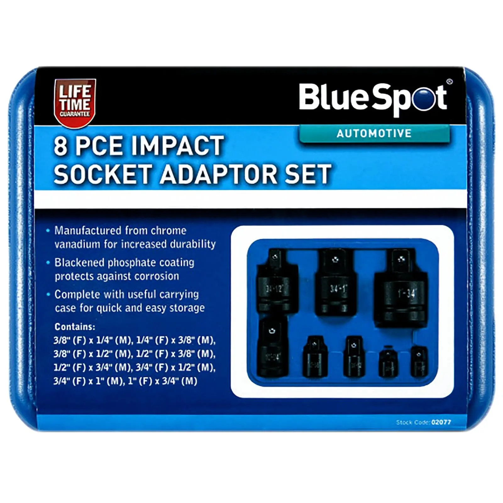 BlueSpot Impact Socket Adaptor Set 8 Piece in Storage Case - Image 3