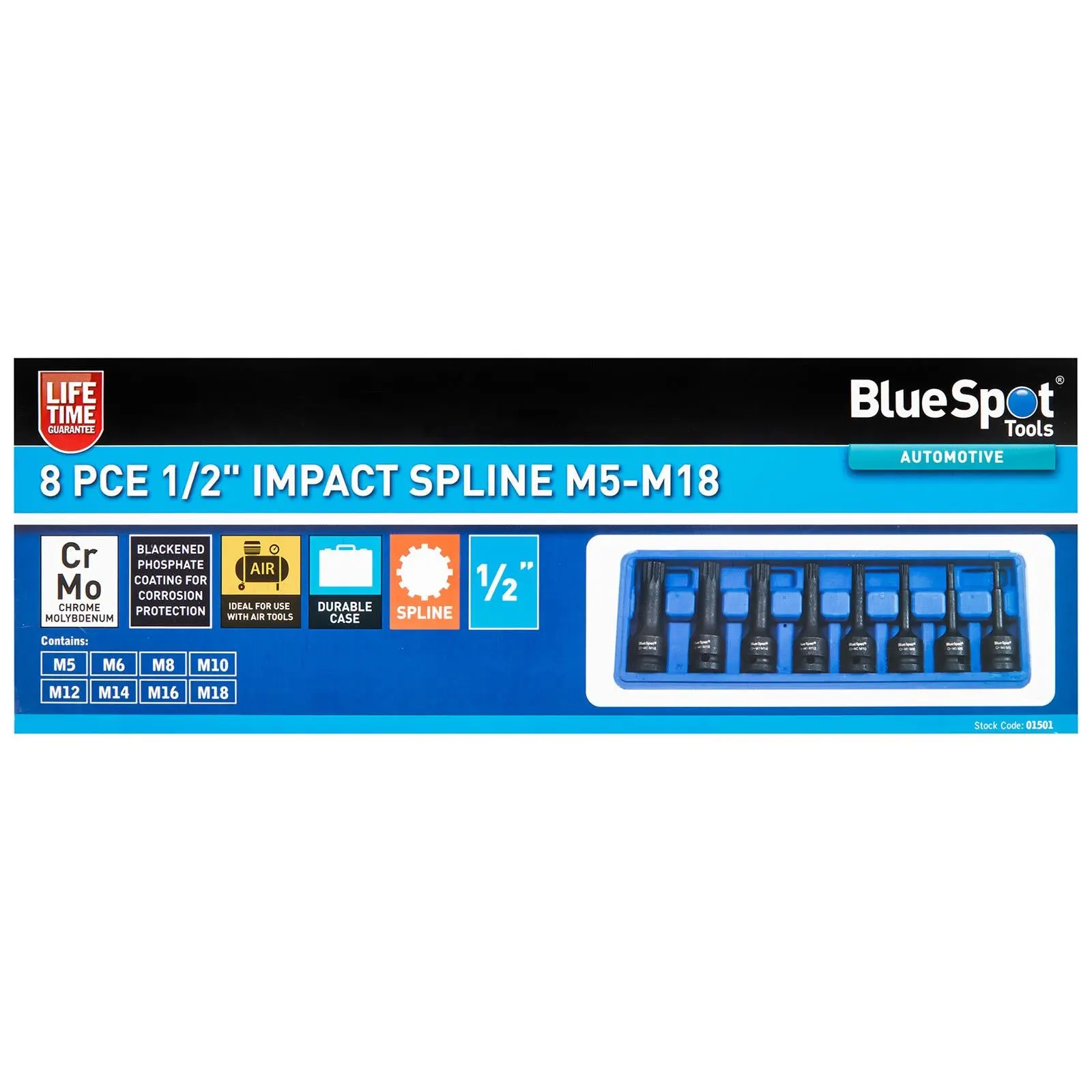 BlueSpot Impact Spline Socket Set 1/2" Drive M5-M18 8 Piece - Image 2