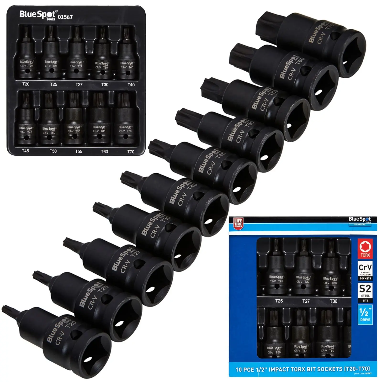 BlueSpot Impact Torx Bit Sockets 1/2" 10 Piece T20-T70 - Image 3