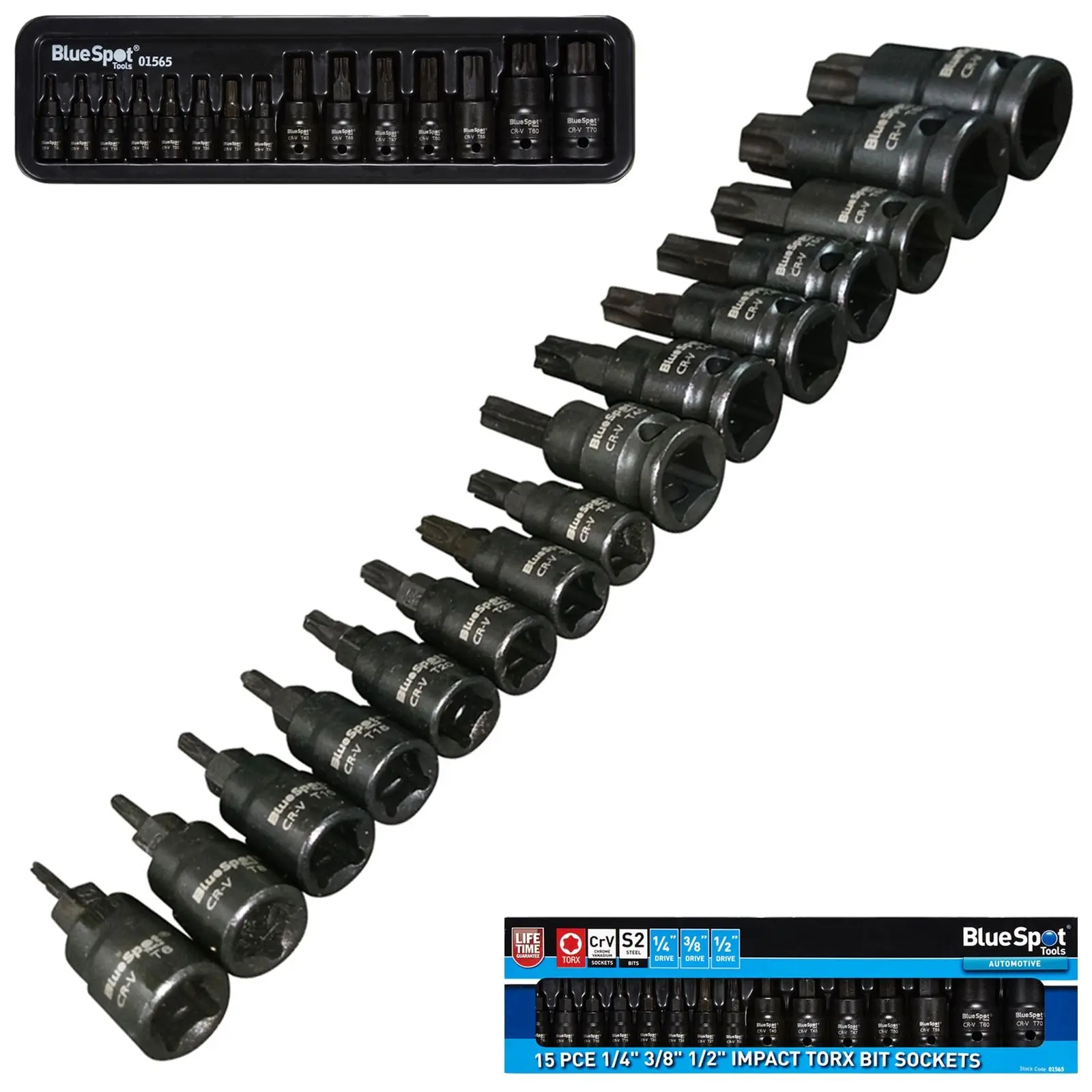 BlueSpot Impact Torx Bit Sockets 15 Piece 1/4" 3/8" 1/2" Drive