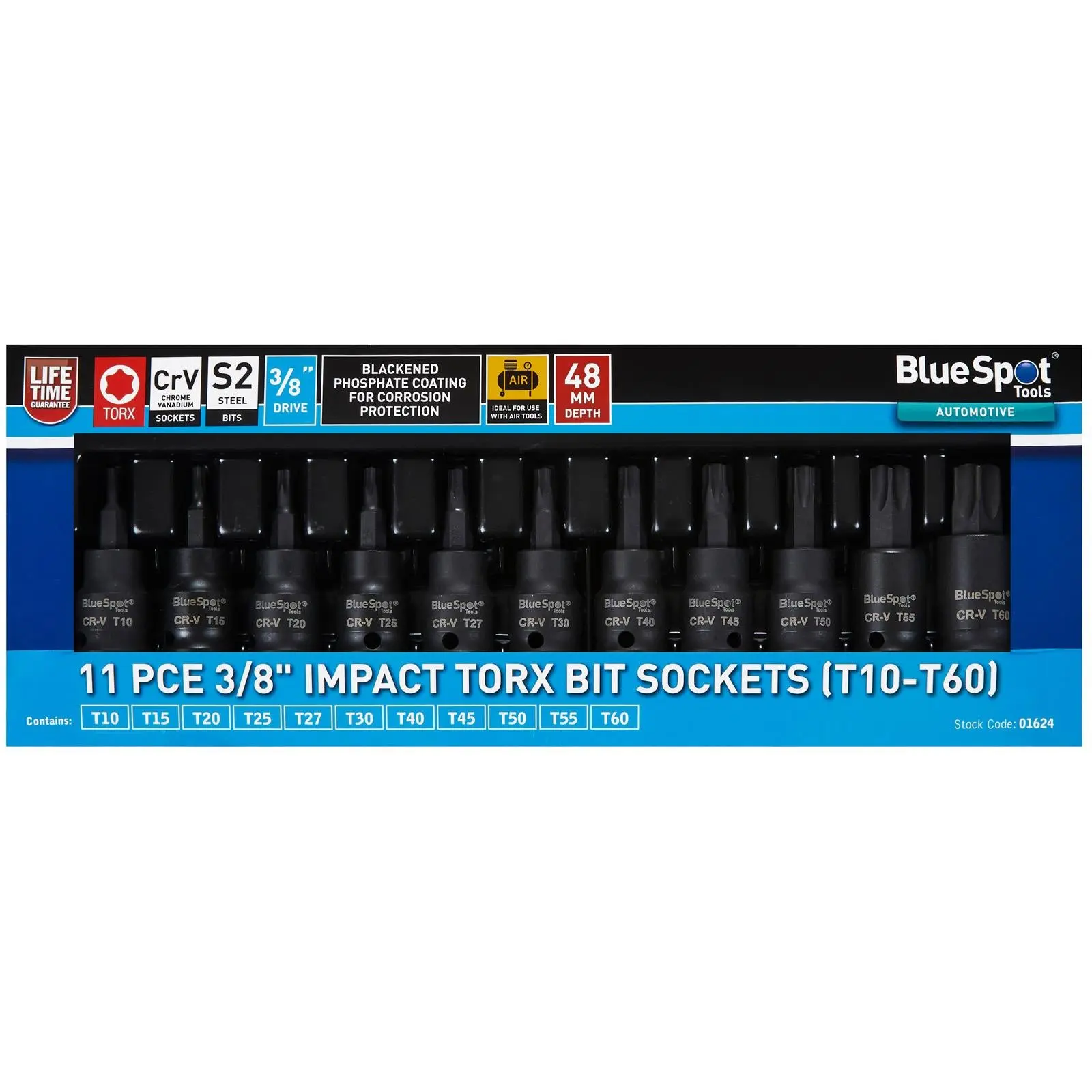 BlueSpot Impact Torx Socket Bit Set 3/8" Drive T10-T60 11 Piece - Image 2