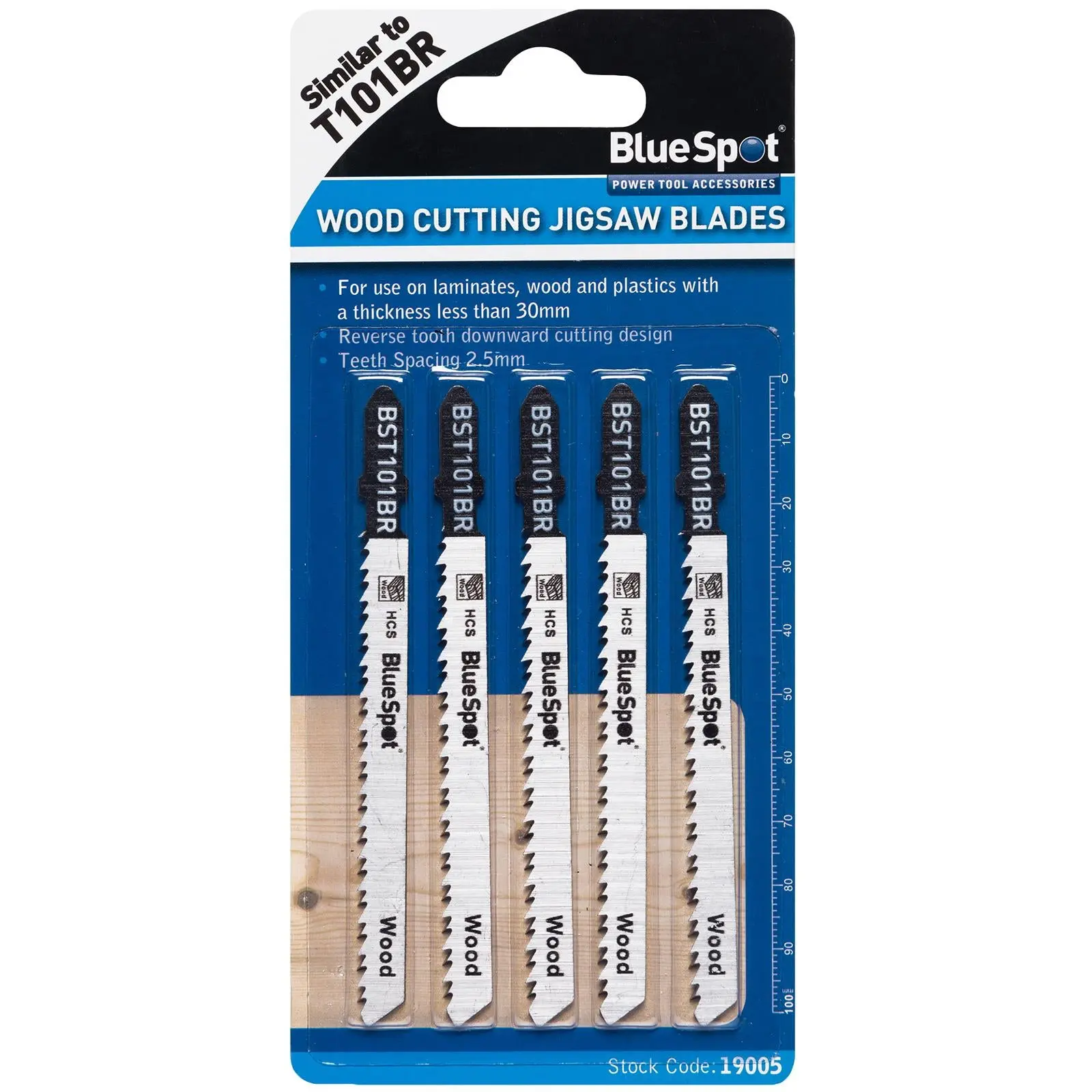 BlueSpot Jigsaw Blades 5 Piece Reverse Pitch for Wood 10 TPI T101BR - Image 3