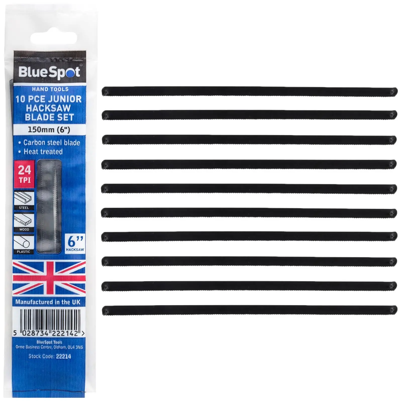 BlueSpot Junior Hacksaw Blades 10 Pack 150mm 24 TPI British Made