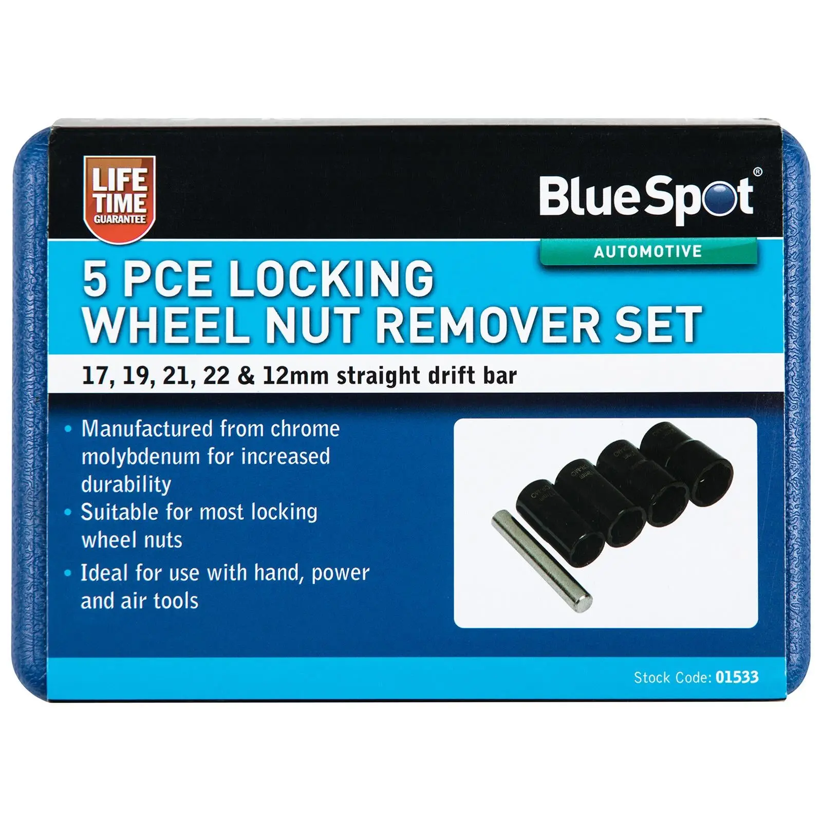 BlueSpot Locking Wheel Nut Remover Set 5 Piece 17-22mm - Image 4