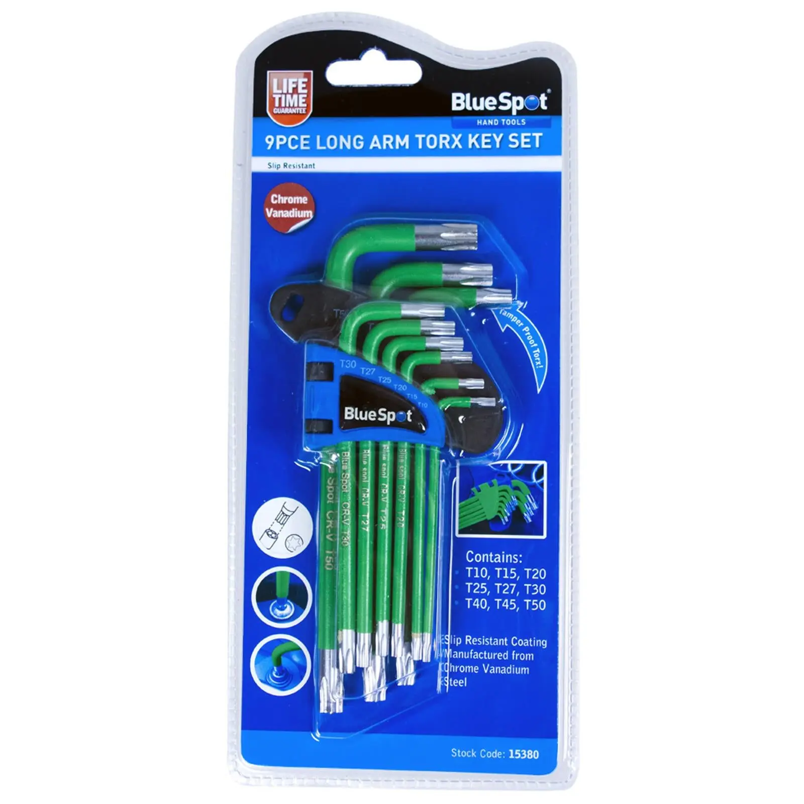 BlueSpot Long Arm Tamper Proof Torx Key Set 9 Piece T10-T50 - Image 2