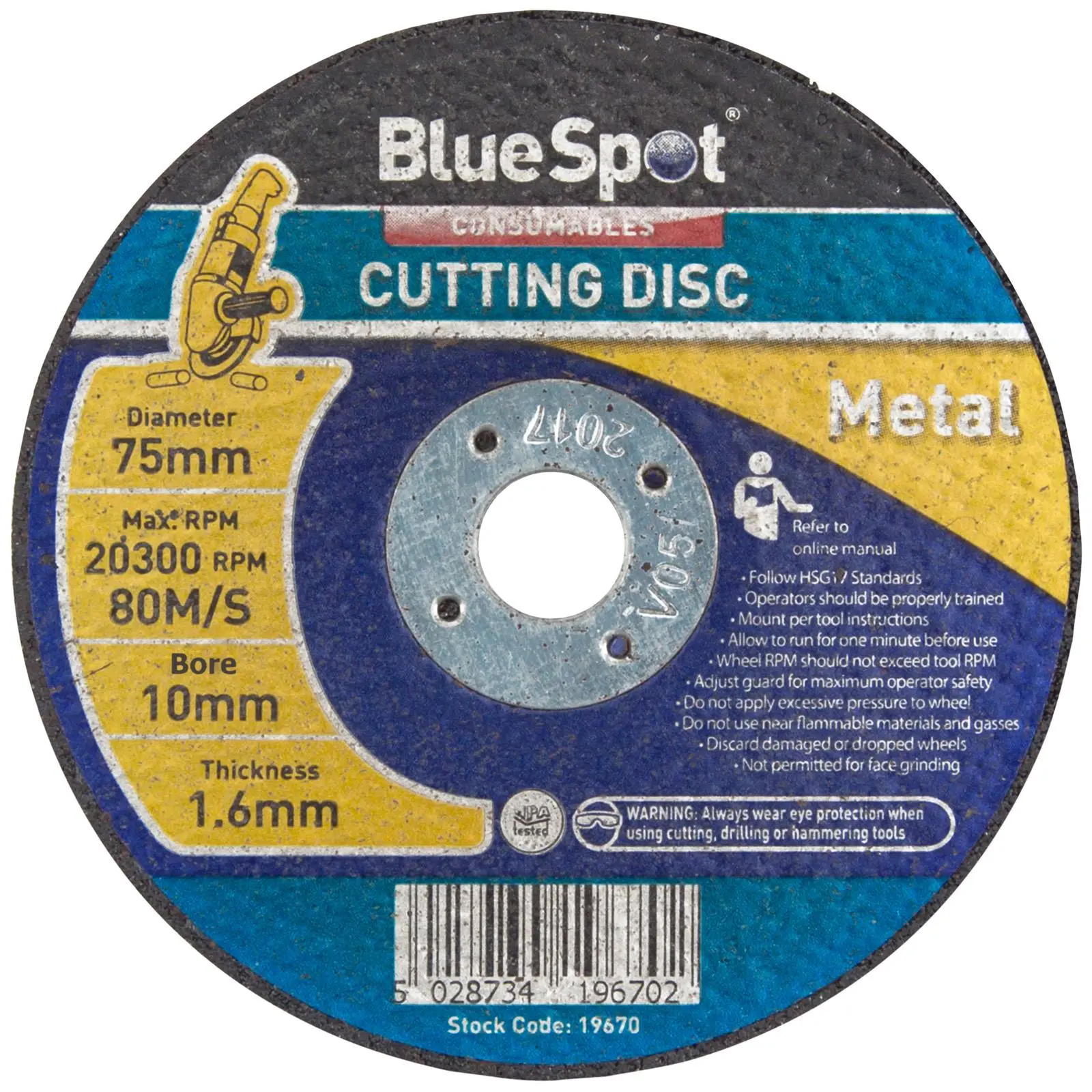 BlueSpot Metal Cutting Disc 75mm x 10mm Bore x 1.6mm Depth