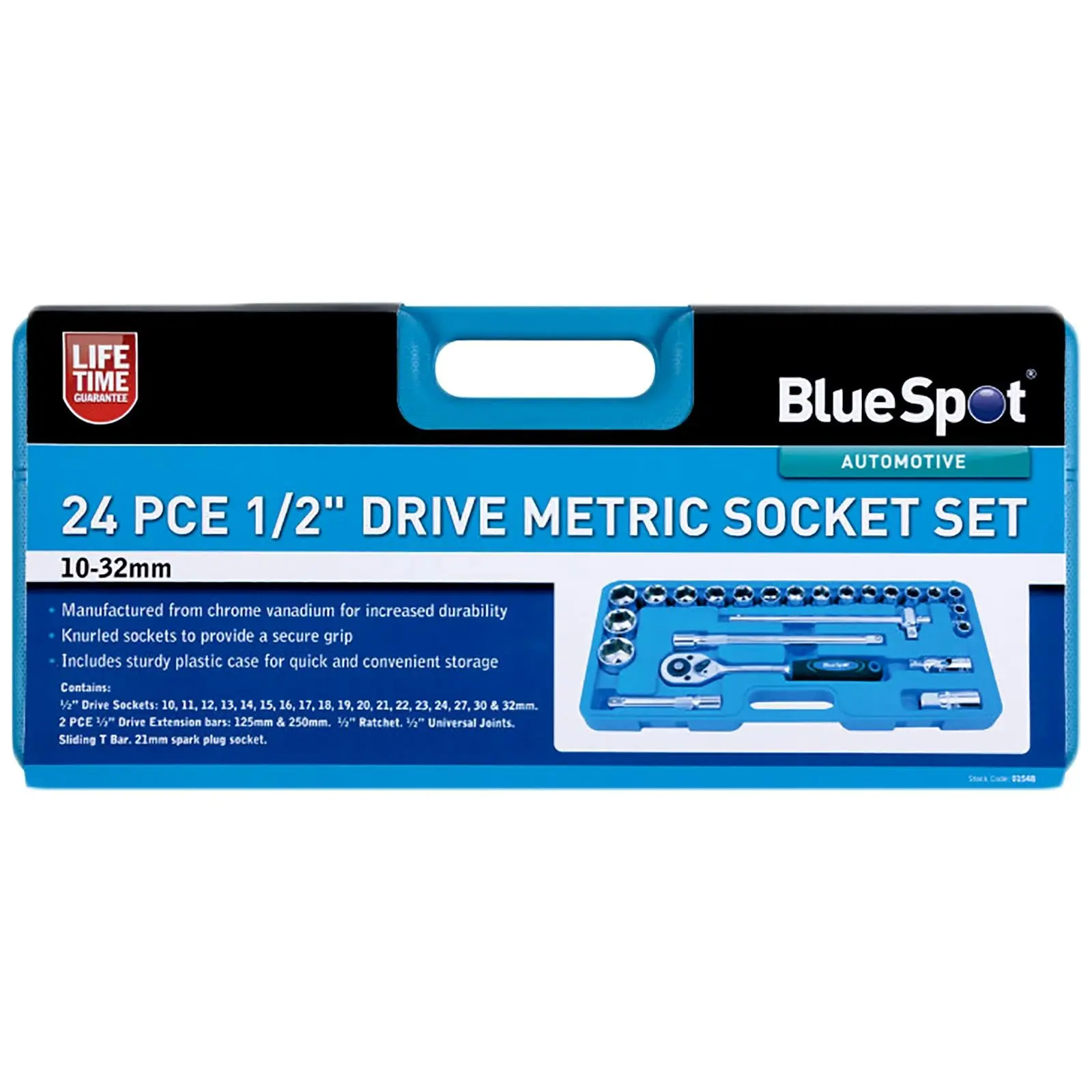BlueSpot Metric Socket Set 1/2" Drive 24 Piece 10-32mm Plastic Storage Case - Image 2