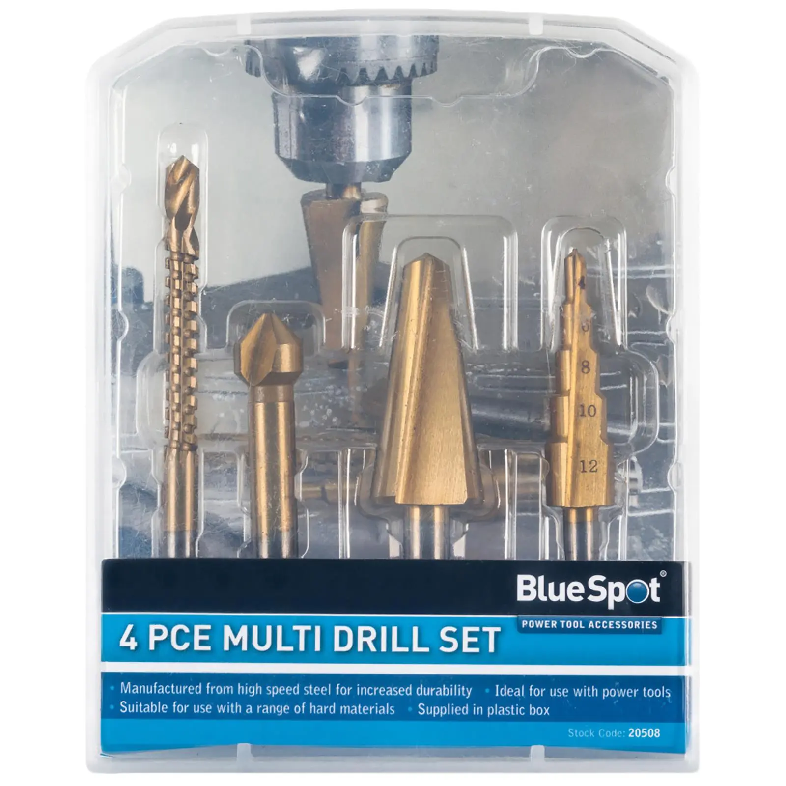 BlueSpot Multi Drill Set 4 Piece Countersink Step Taper Saw Bits - Image 2
