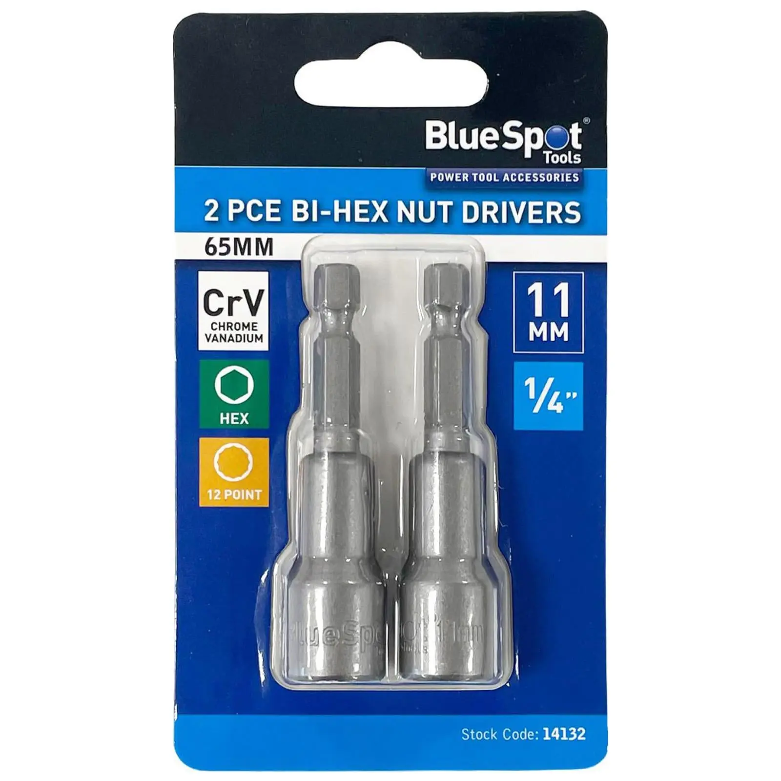 BlueSpot Nut Driver 11mm 12 Point 1/4" Hex Nut Runner 2 Piece