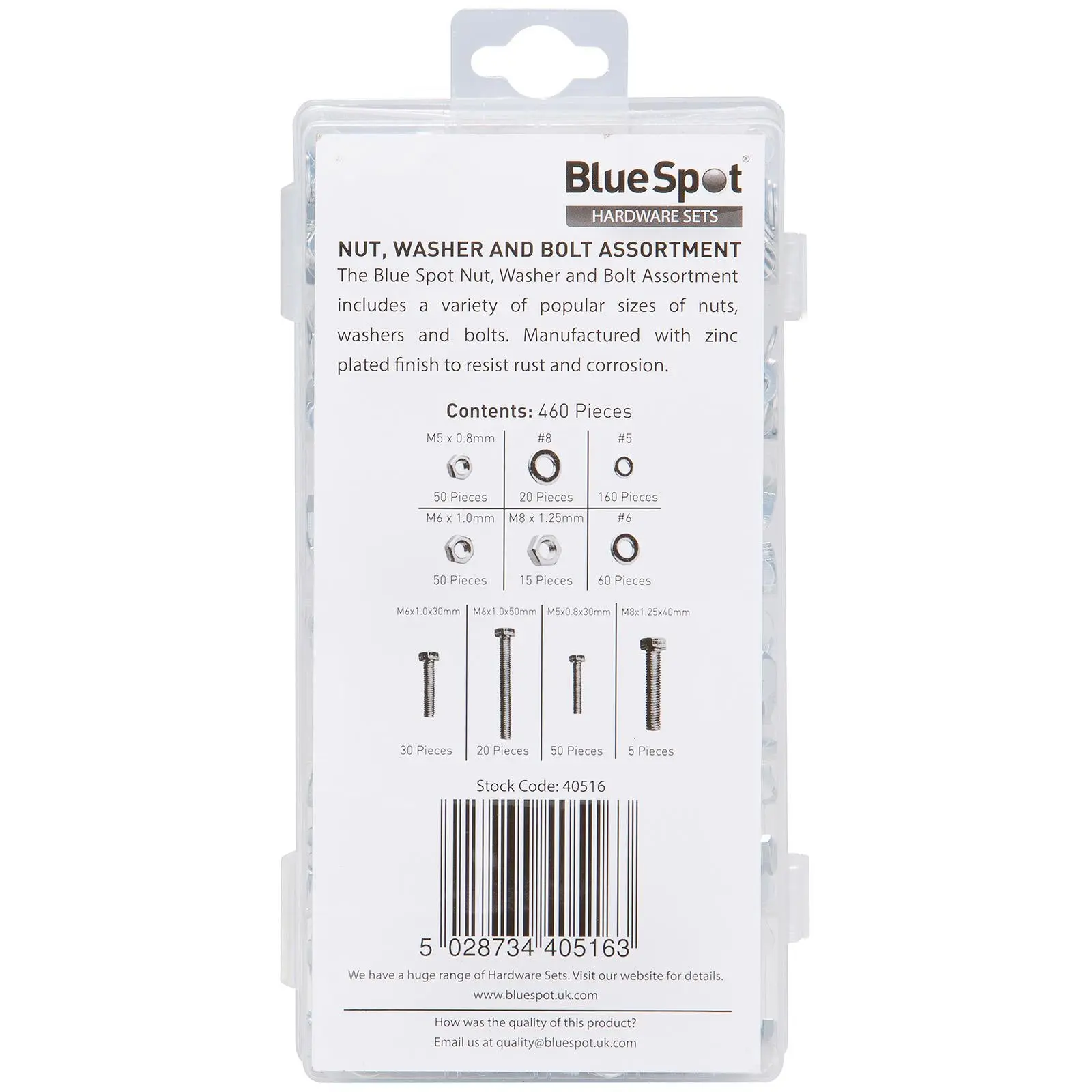 BlueSpot Nut Washer and Bolt Set Assorment Box 460 Piece M5-M8 - Image 3