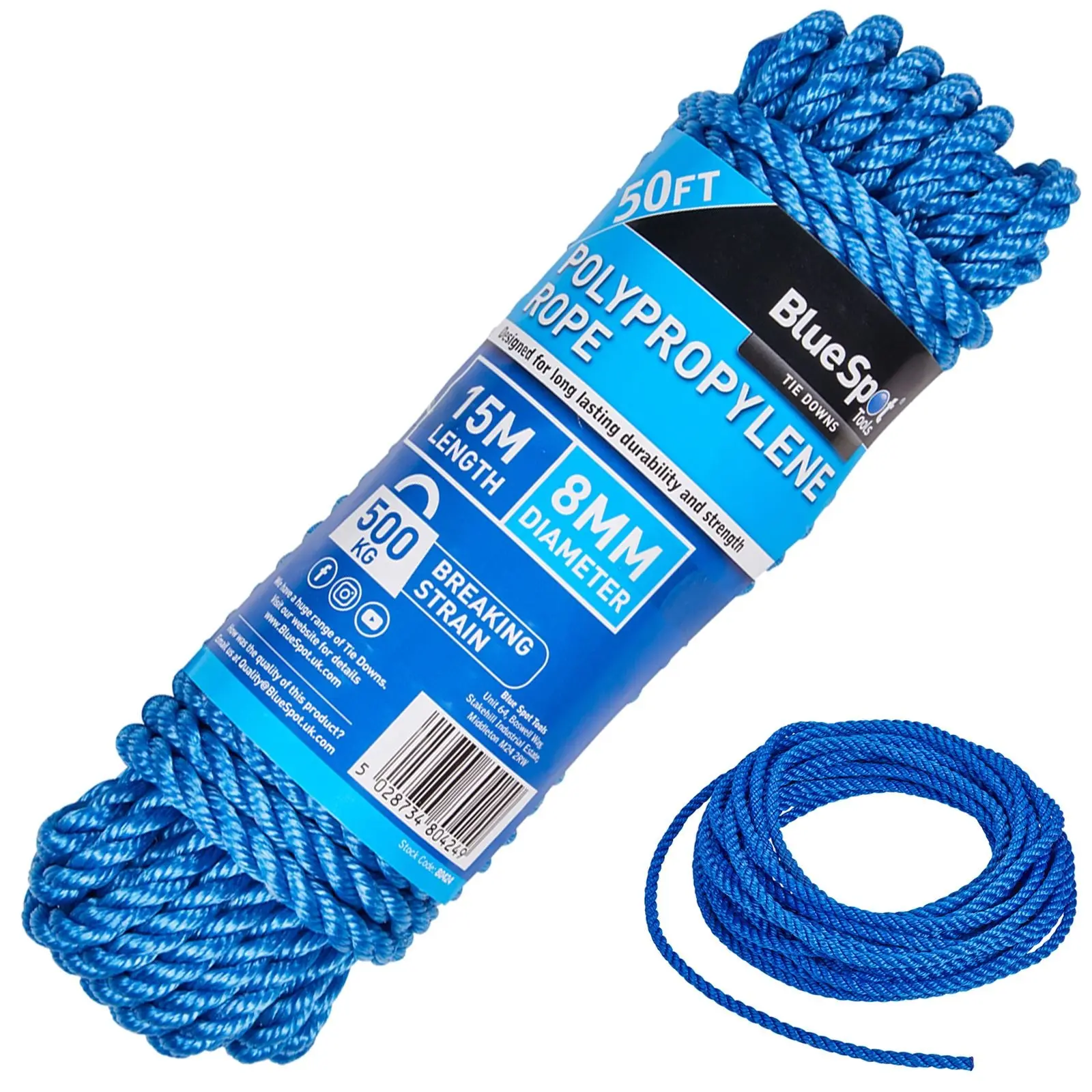 BlueSpot Polypropylene Rope Blue 15m x 8mm 50ft - Image 4