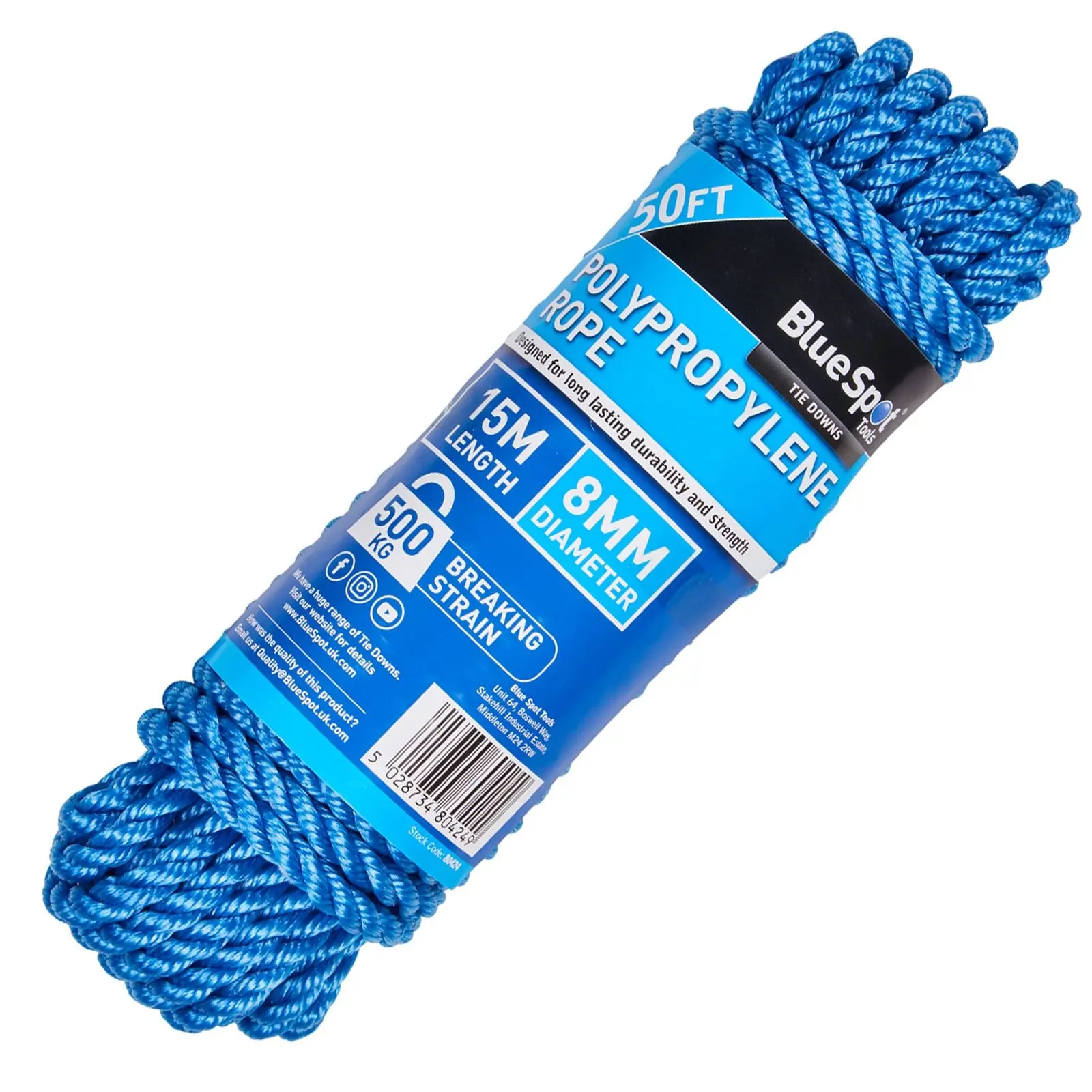 BlueSpot Polypropylene Rope Blue 15m x 8mm 50ft - Image 5
