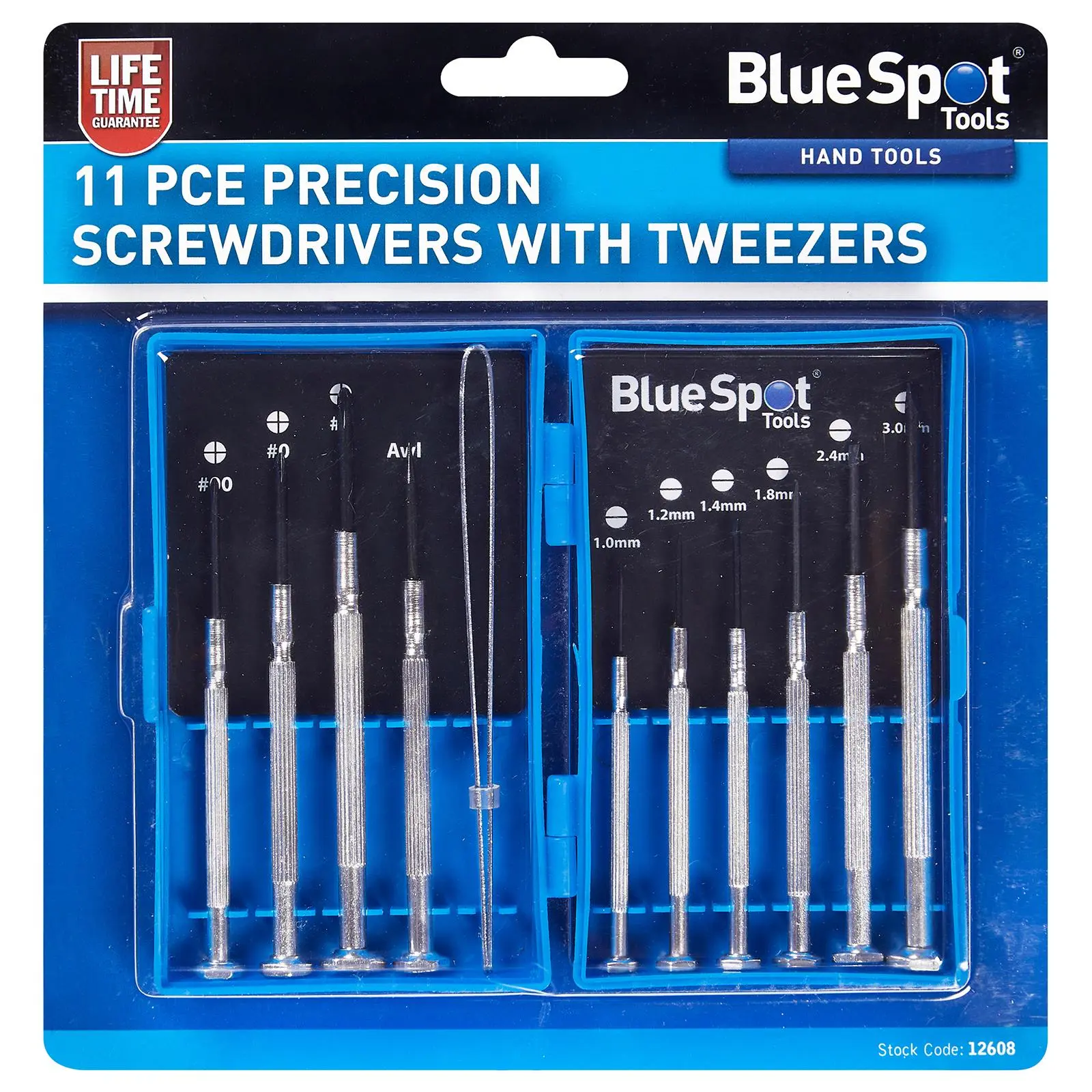 BlueSpot Precision Screwdriver Set with Tweezers 11 Piece Slotted Phillips - Image 2
