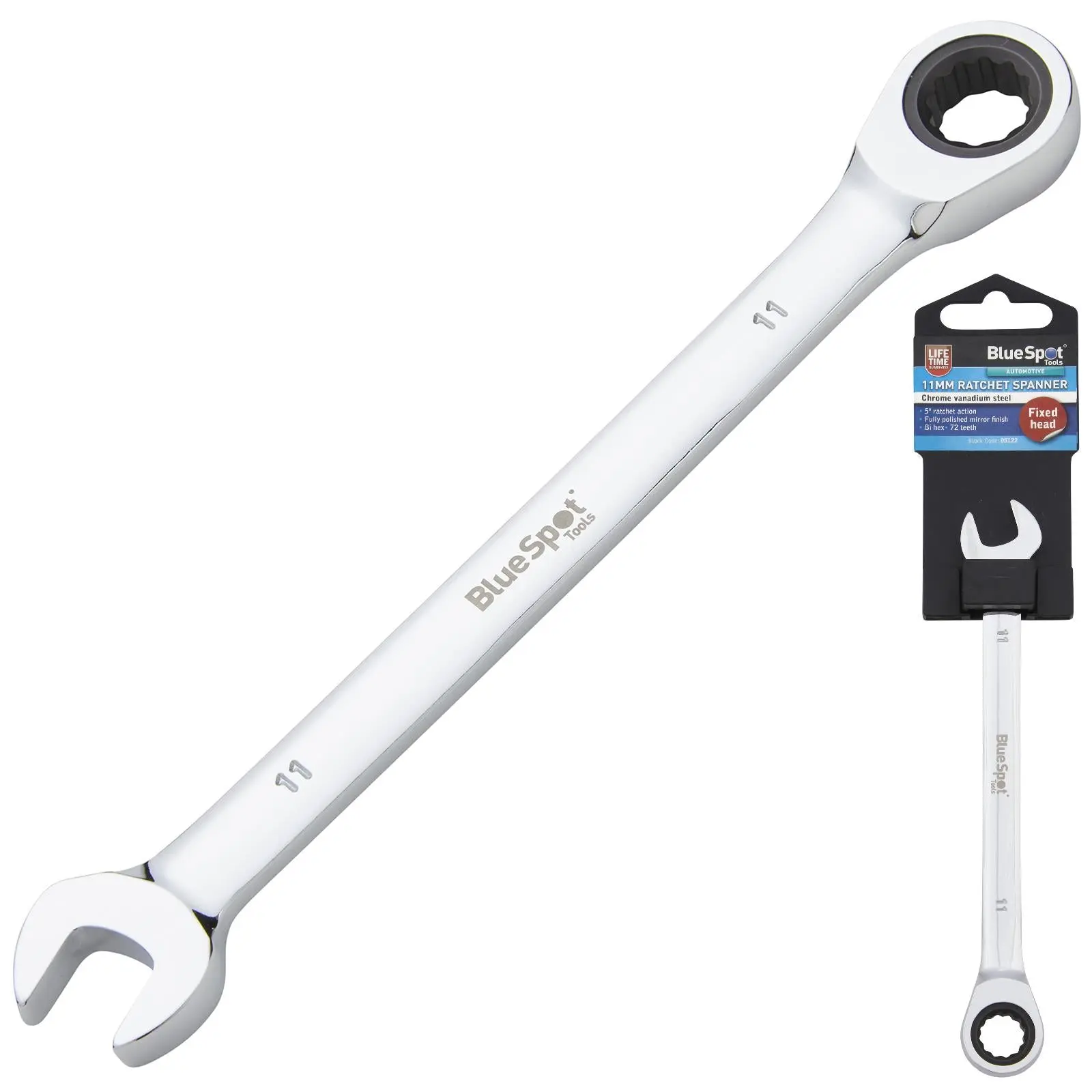 BlueSpot Ratchet Combination Spanner Fixed Head Chrome Vanadium 11mm