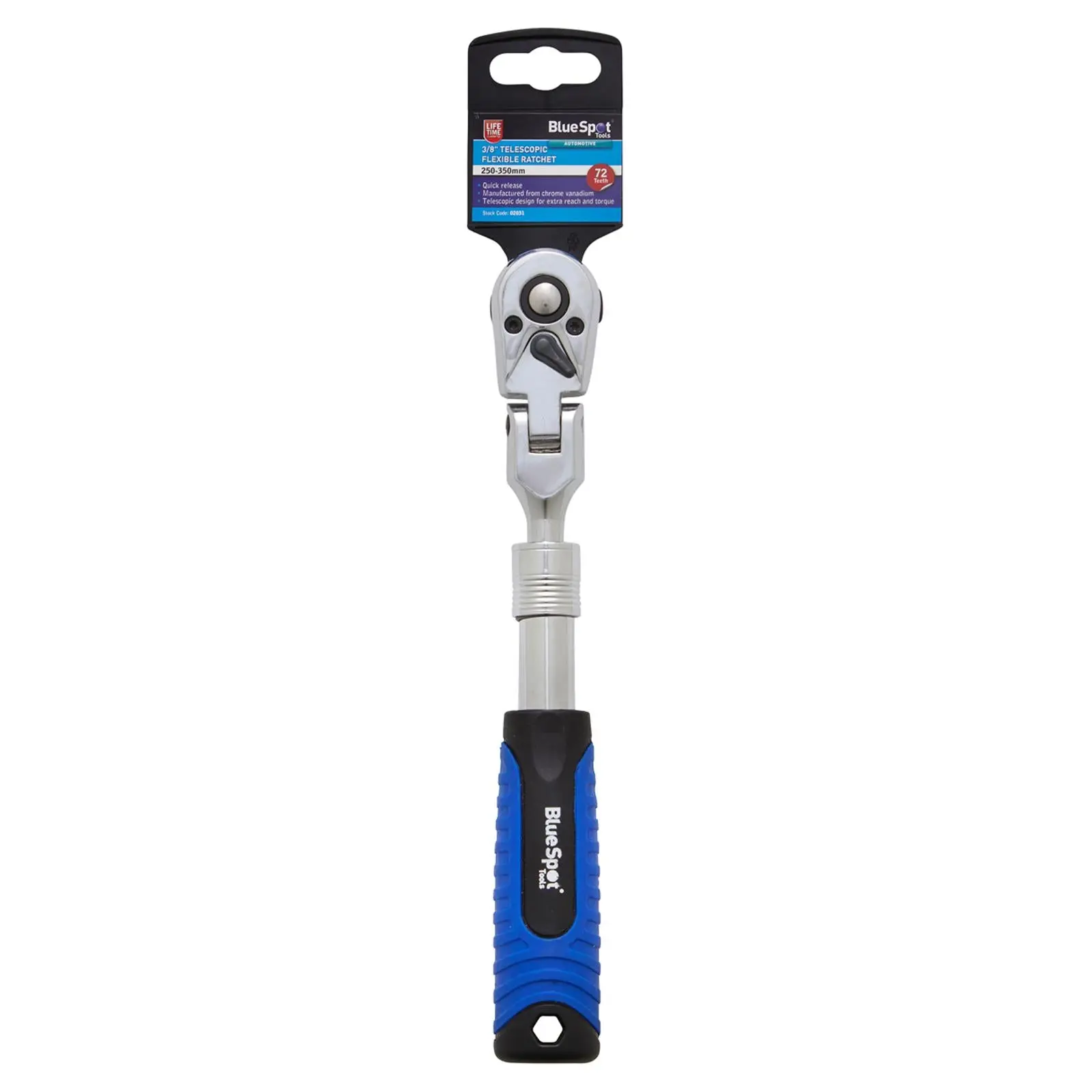 BlueSpot Ratchet Handle Socket Wrench Telescopic Flexi Head 3/8" Drive 250-350mm 72 Tooth - Image 2