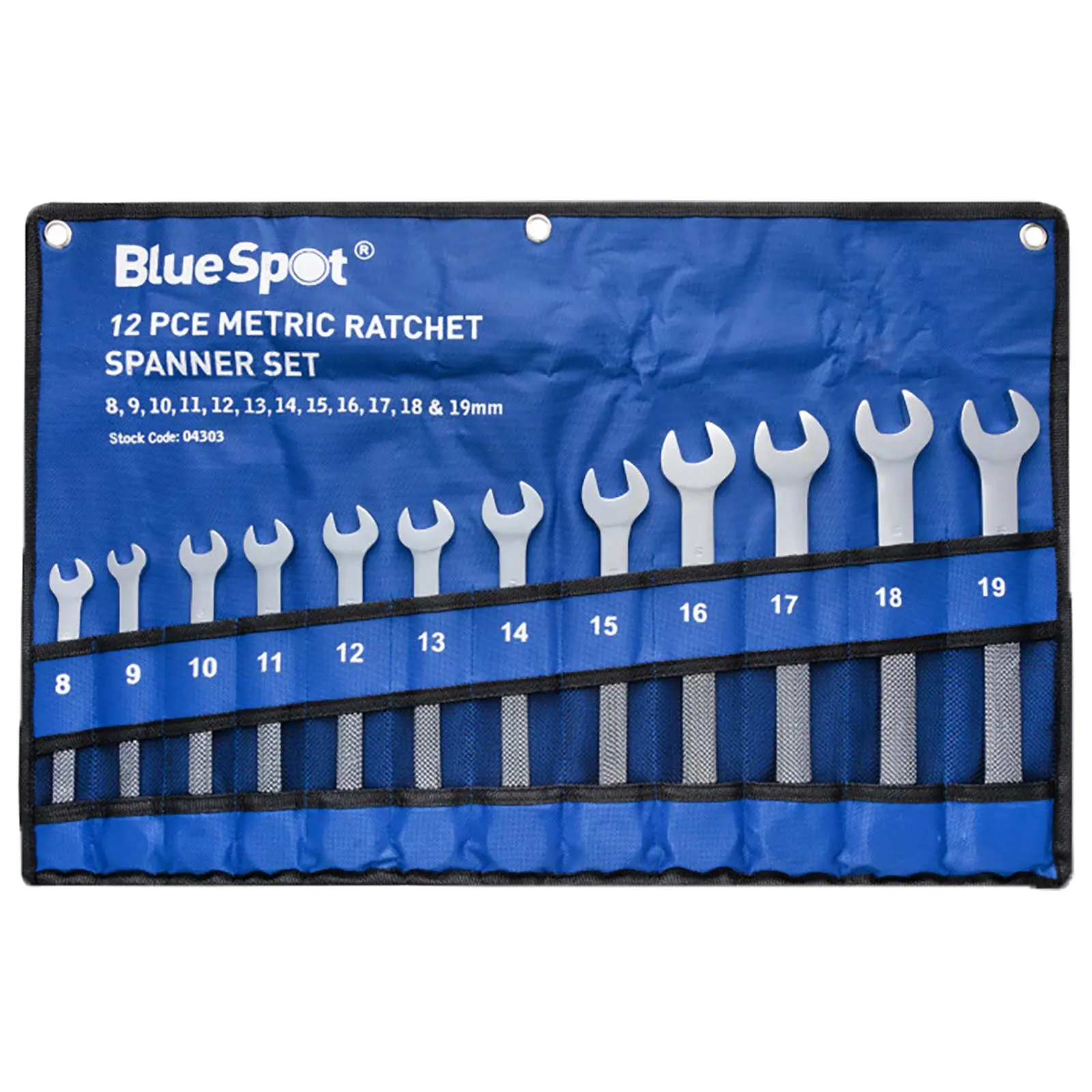 BlueSpot Ratchet Spanner Set 12 Pieces Metric 8-19mm in Tool Roll - Image 2
