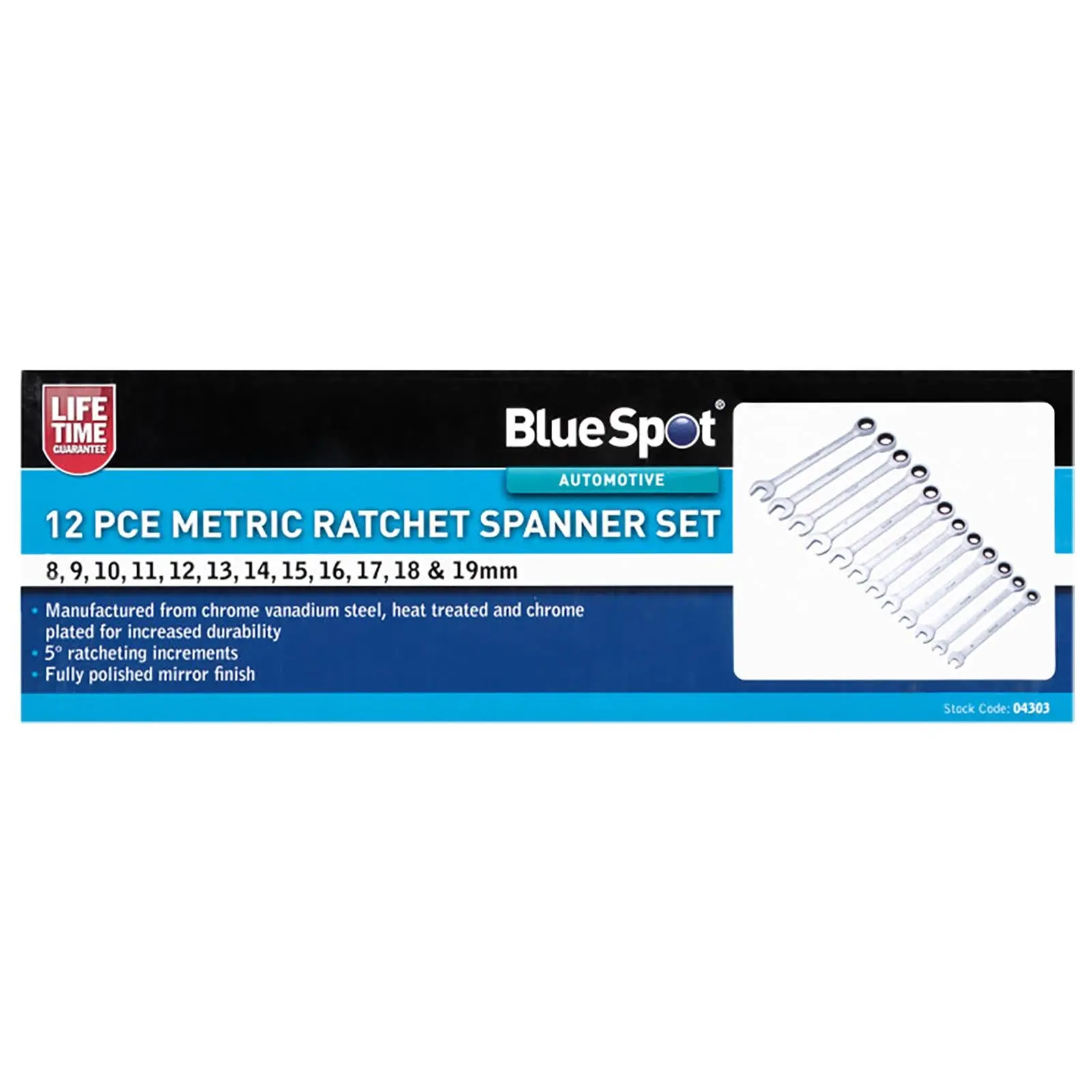 BlueSpot Ratchet Spanner Set 12 Pieces Metric 8-19mm in Tool Roll - Image 3