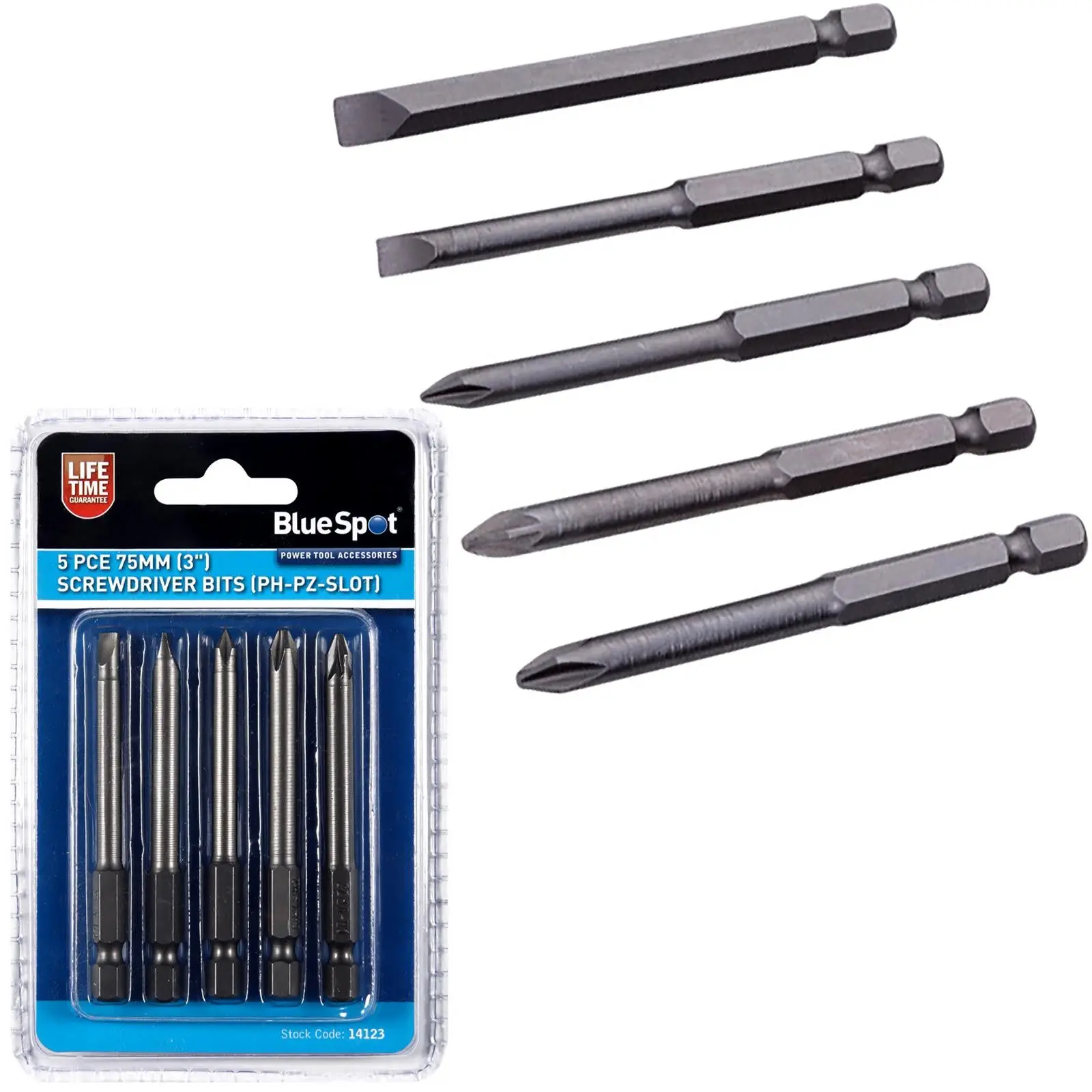 BlueSpot Screwdriver Bits (PH-PZ Slot) 75mm (3") 5 Pieces