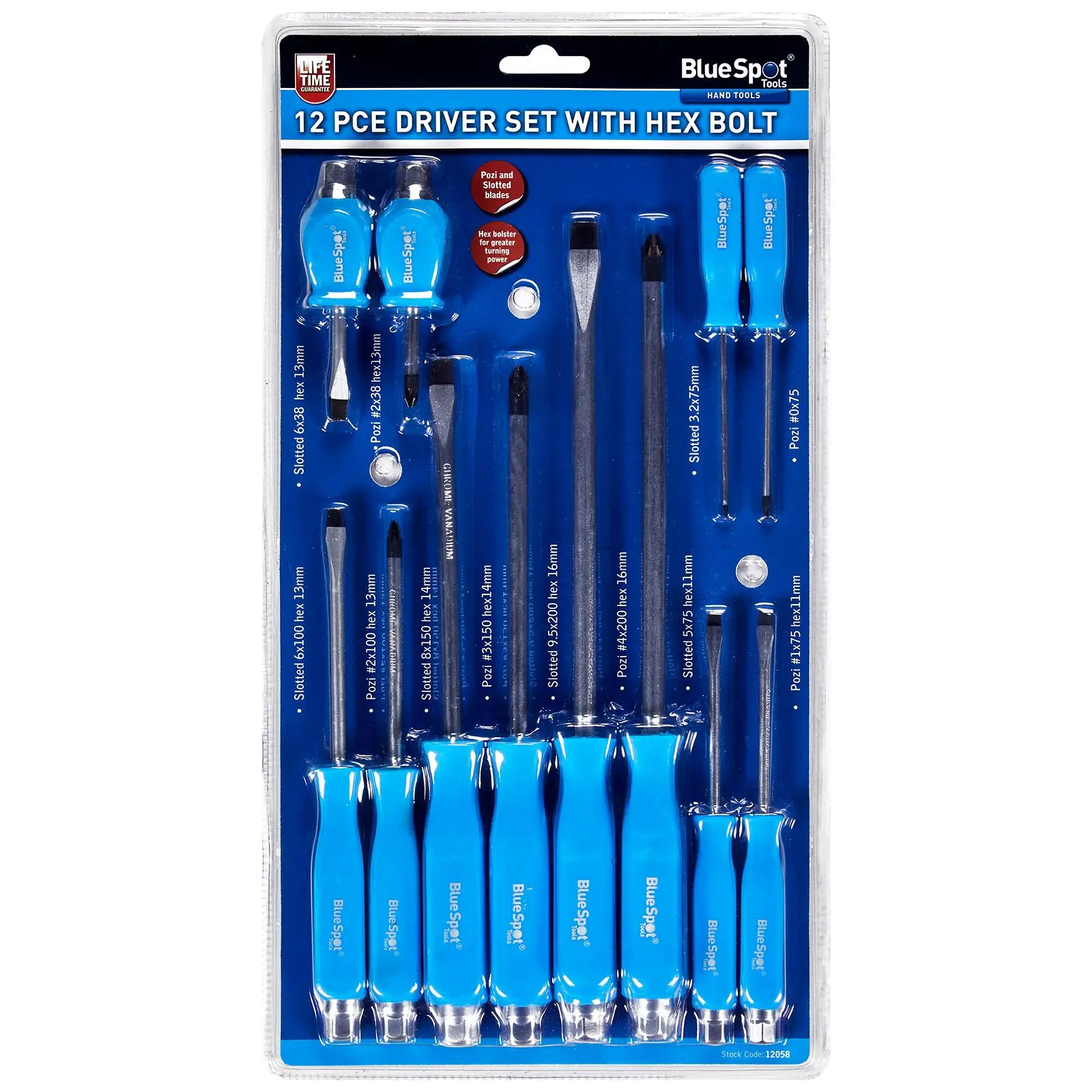 BlueSpot Screwdriver Set with Hex Bolster 12 Piece Magnetic Tips - Image 2
