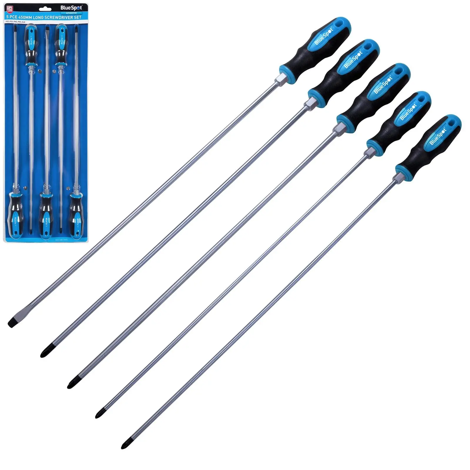 BlueSpot Screwdriver Set with Hex Bolster 450mm Long 5 Piece