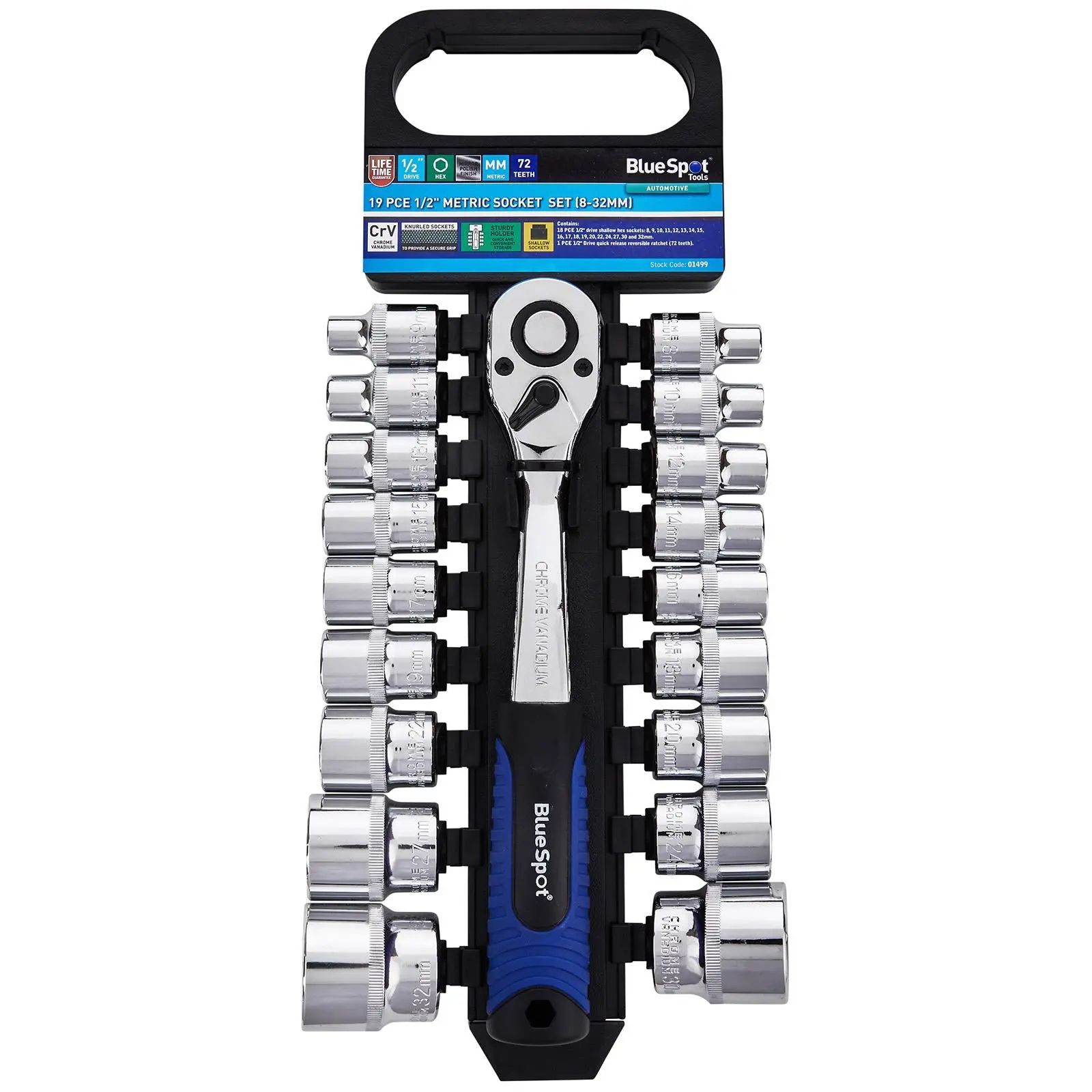 BlueSpot Socket Set with Ratchet Handle 1/2" Drive 8-32mm 19 Piece