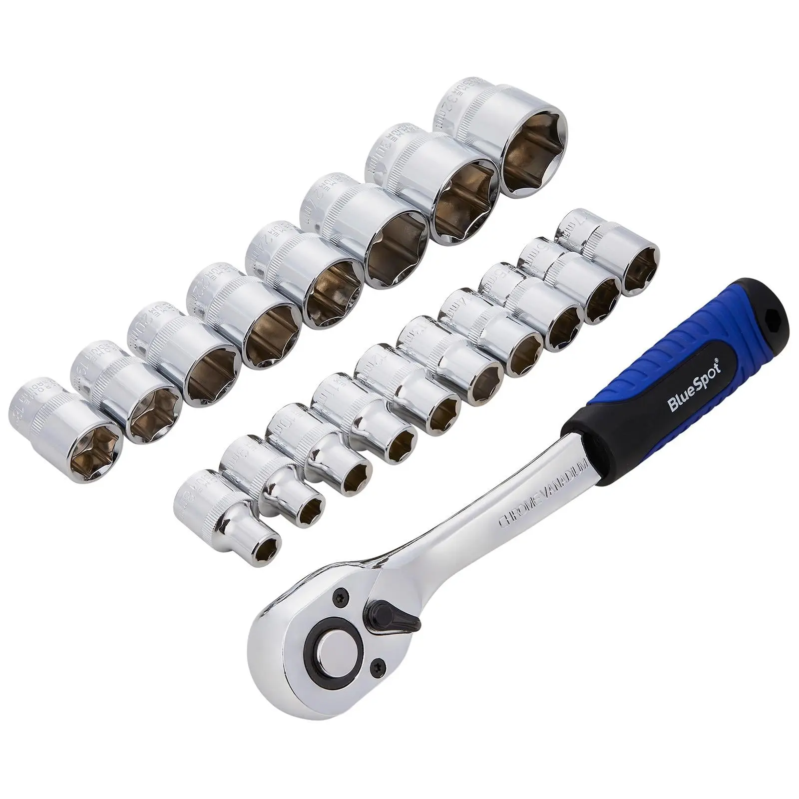 BlueSpot Socket Set with Ratchet Handle 1/2" Drive 8-32mm 19 Piece - Image 2