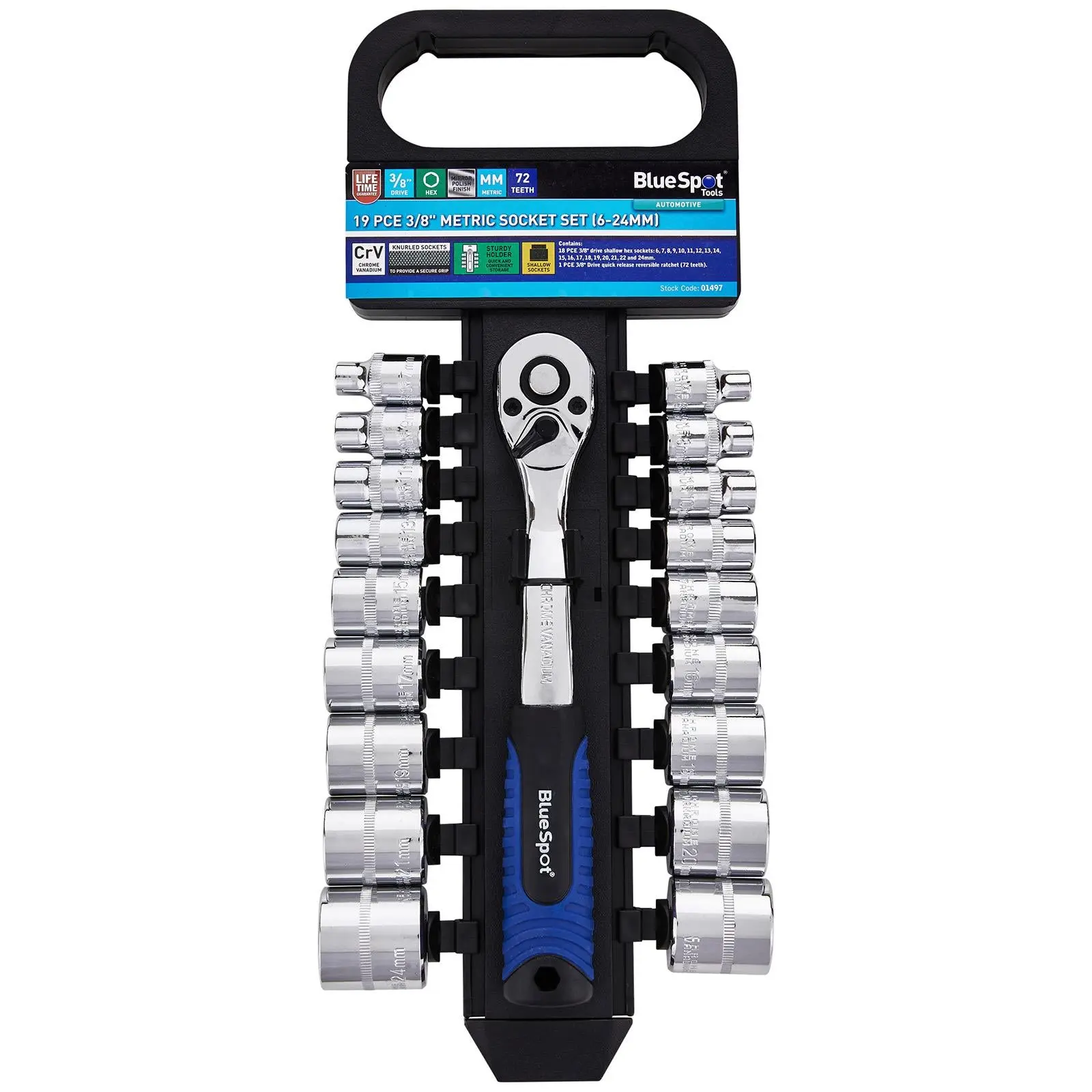 BlueSpot Socket Set with Ratchet Handle 3/8" Drive 6-24mm 19 Piece