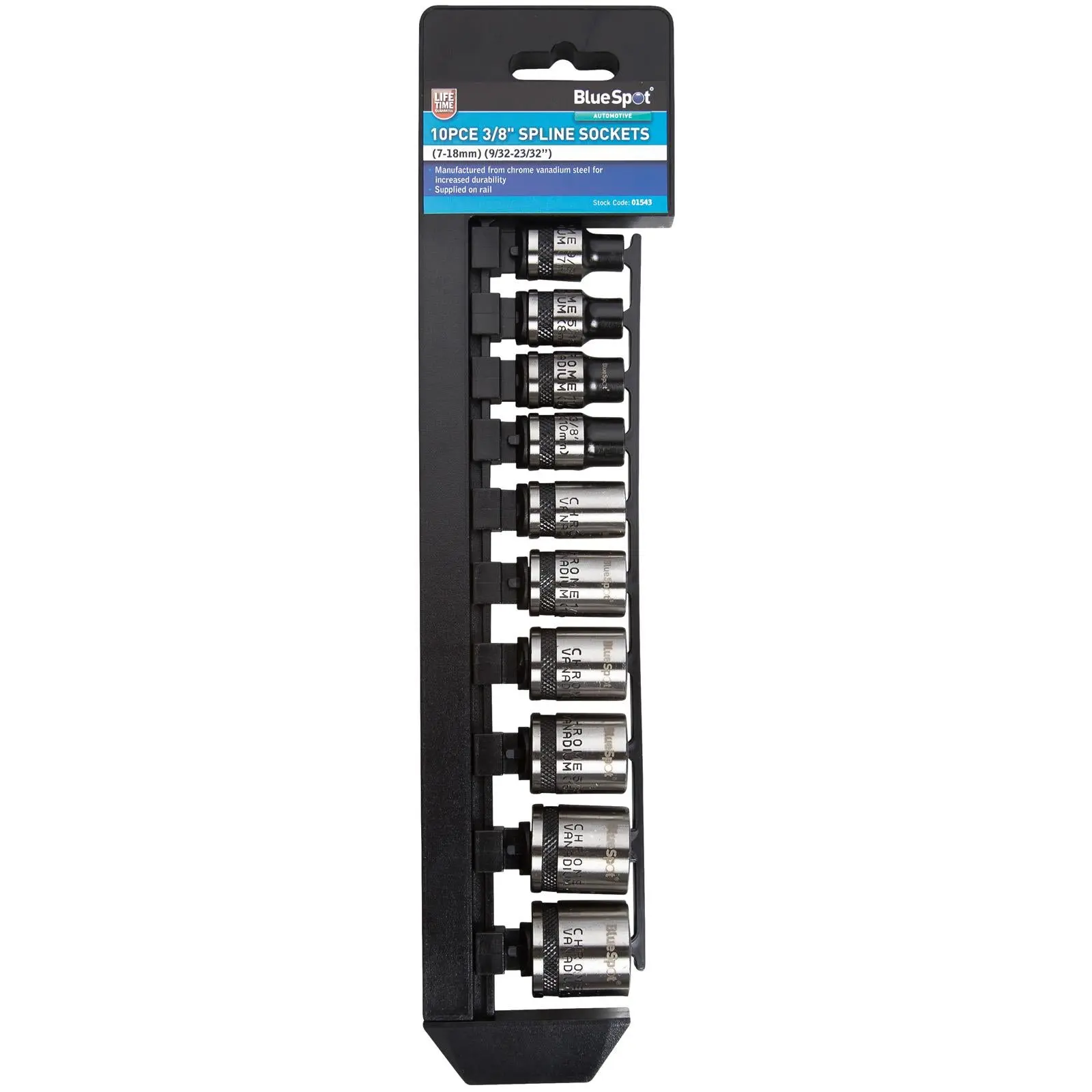 BlueSpot Spline Socket Set Metric Imperial 3/8" Drive 7-18mm 9/32"-23/32" 10 Piece