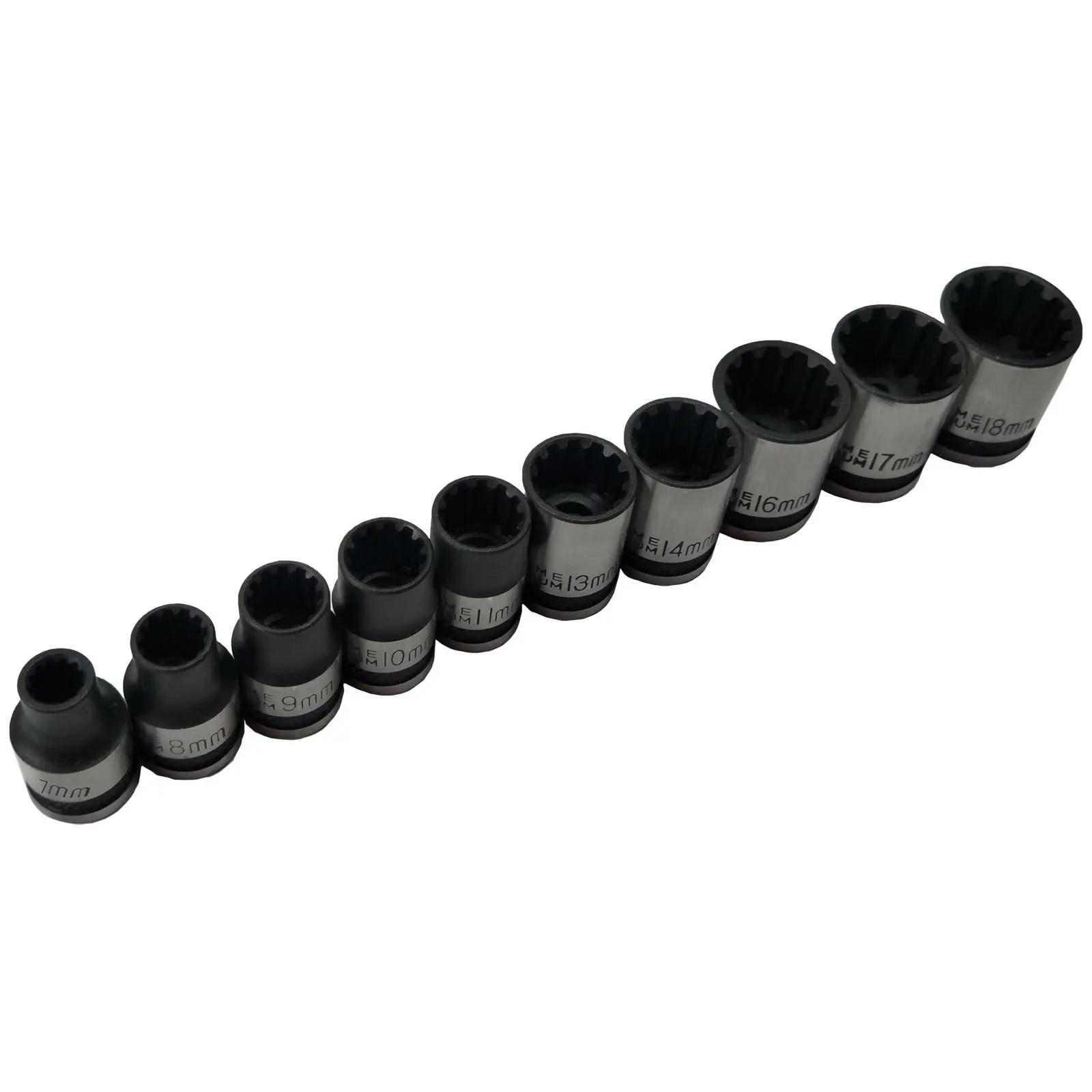 BlueSpot Spline Socket Set Metric Imperial 3/8" Drive 7-18mm 9/32"-23/32" 10 Piece - Image 2