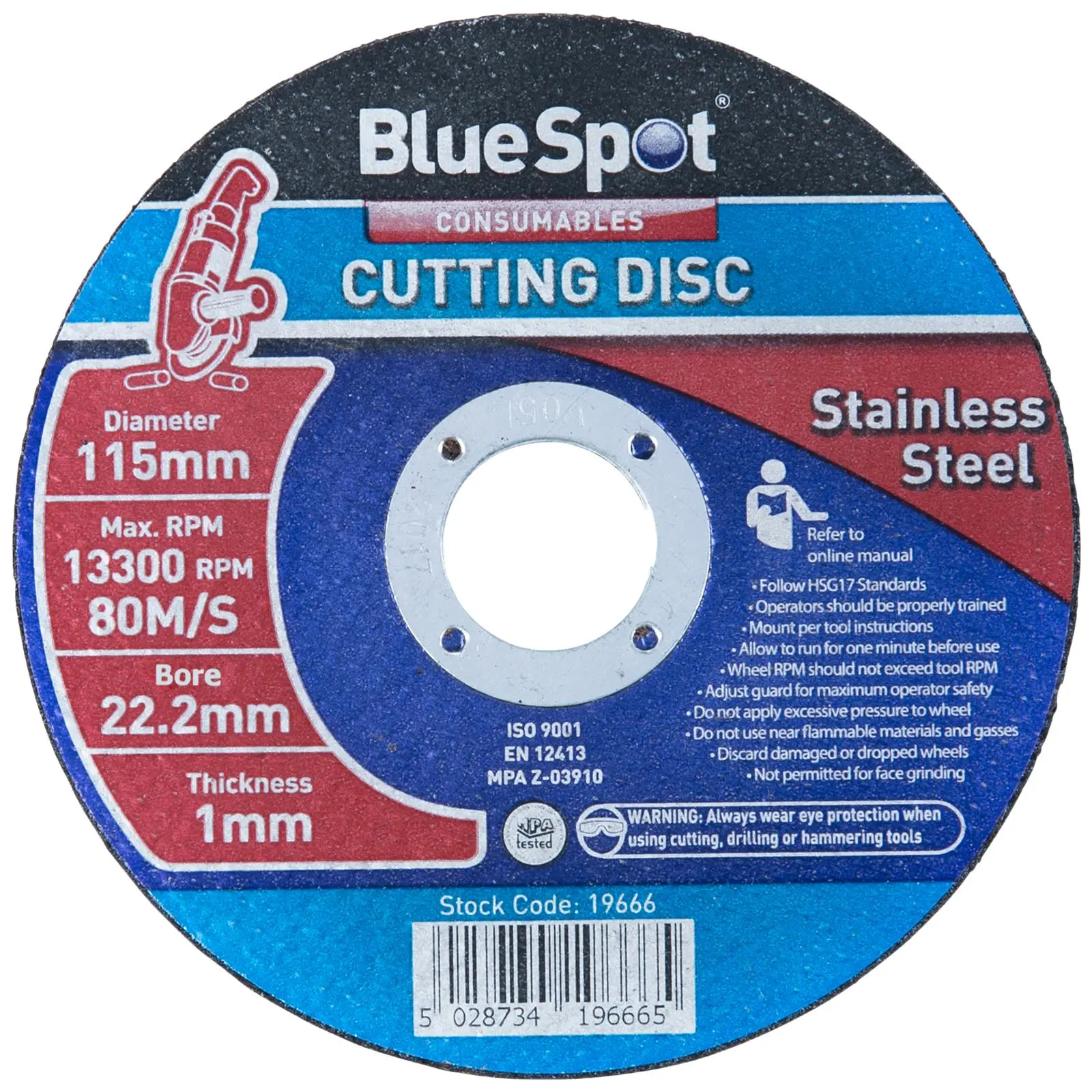 BlueSpot Stainless Steel Metal Cutting Slitting Disc 115mm x 1mm - Image 2