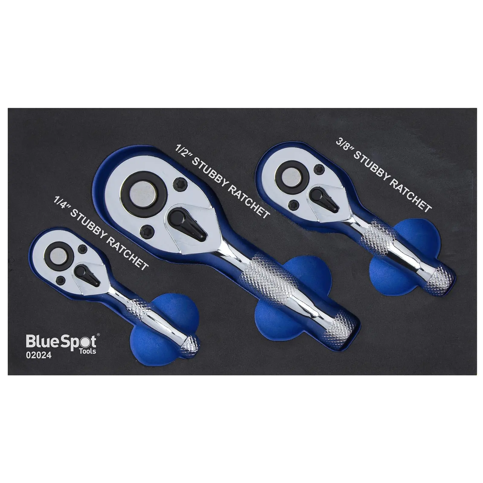 BlueSpot Stubby Ratchet Set In EVA Foam 3 Piece 1/4" 3/8" 1/2" Drive - Image 4
