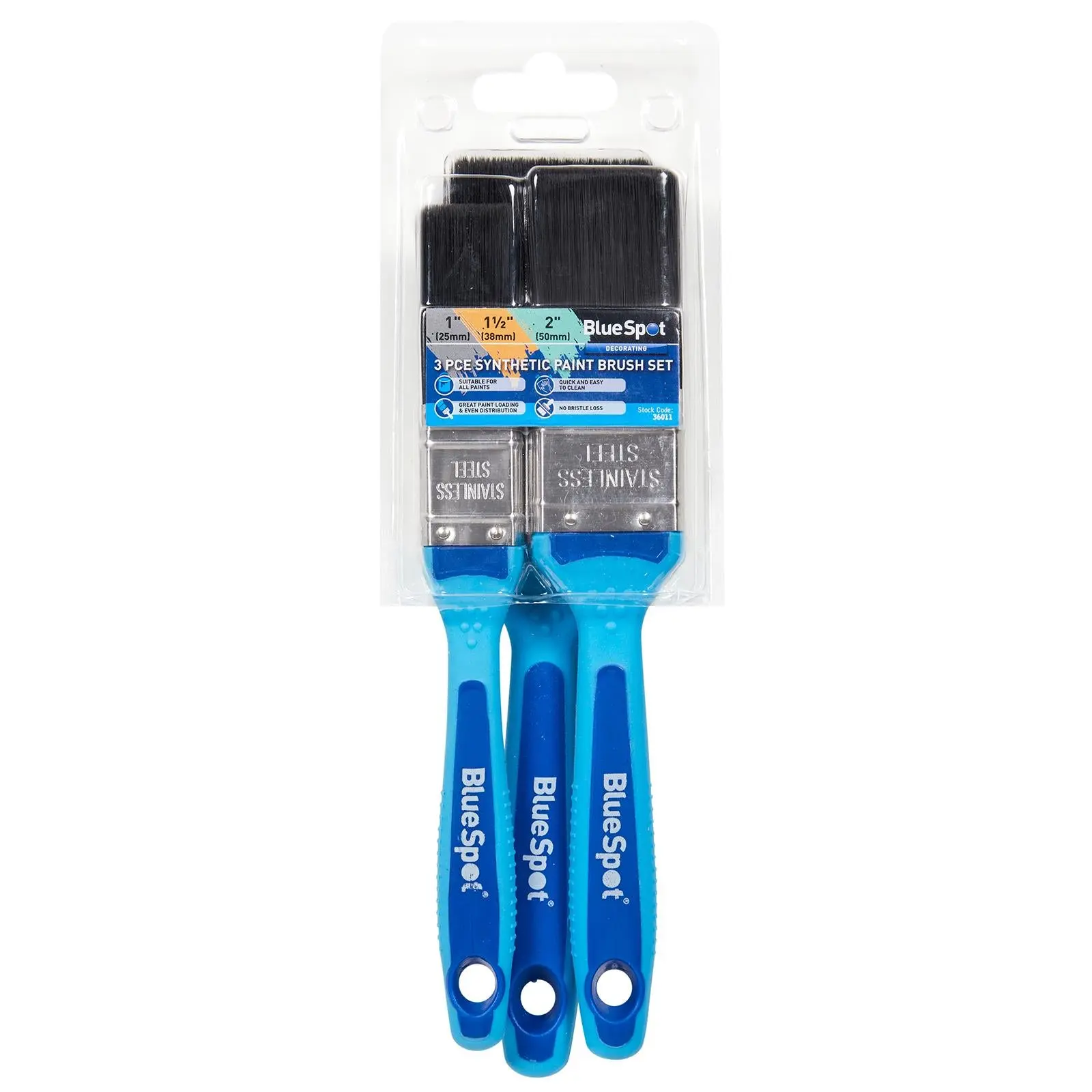 BlueSpot Synthetic Paint Brush Set with Soft Grip Handle 3 Piece 25mm 38mm 50mm - Image 3