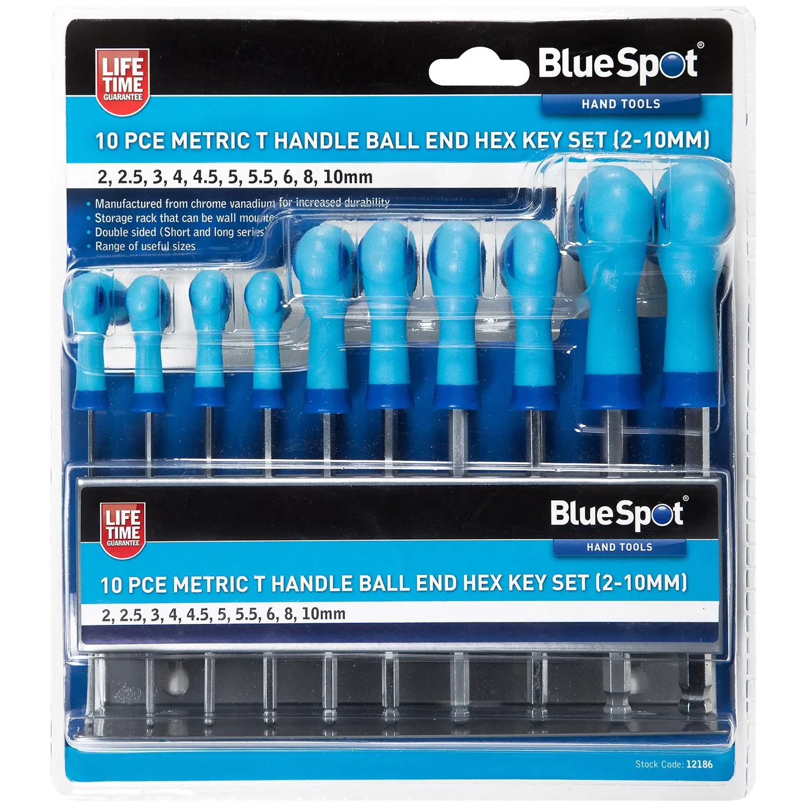 BlueSpot T-Handle Ball End Hex Key Set 10 Piece 2mm-10mm - Image 3