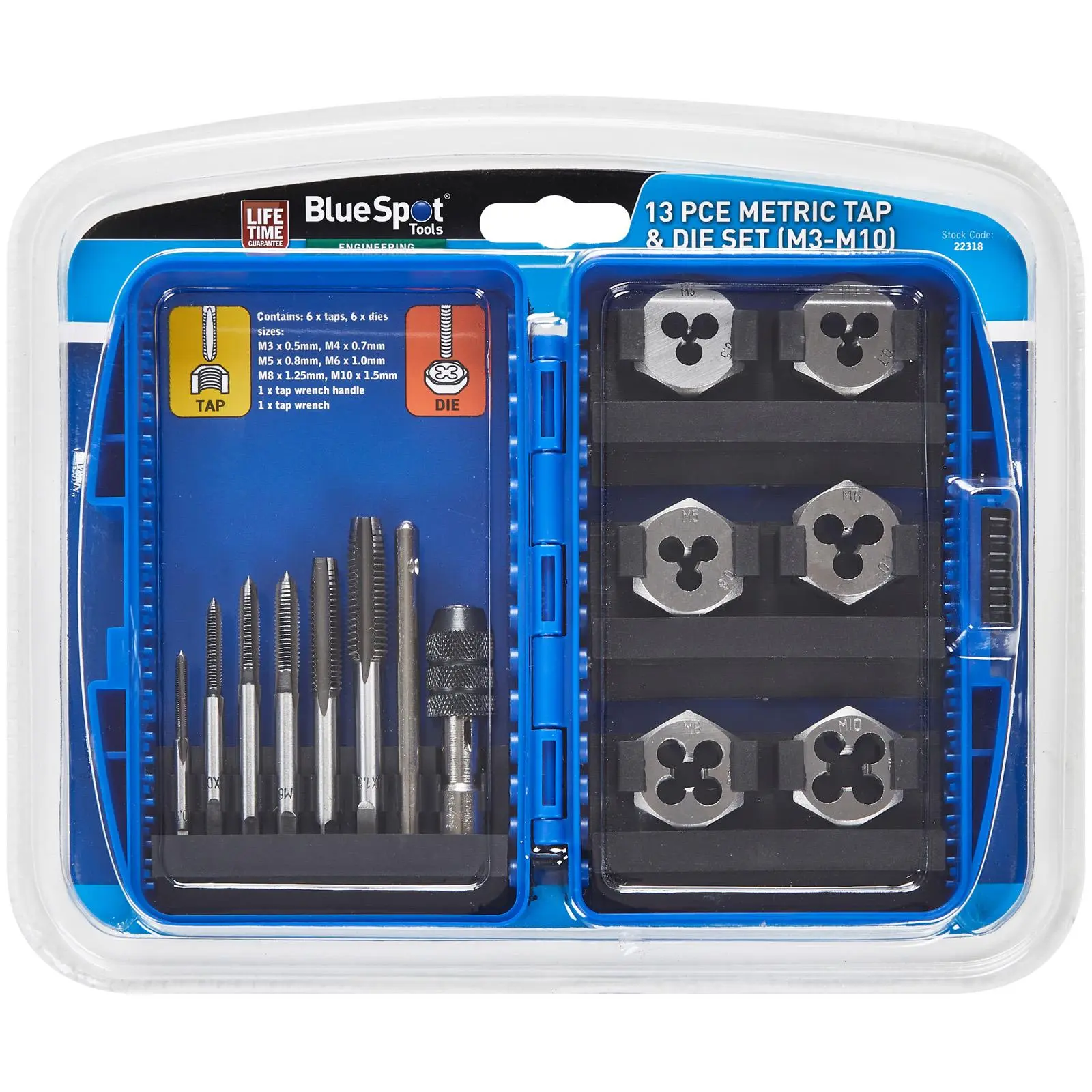 BlueSpot Tap and Die Set in Case M3-M10 13 Piece - Image 2
