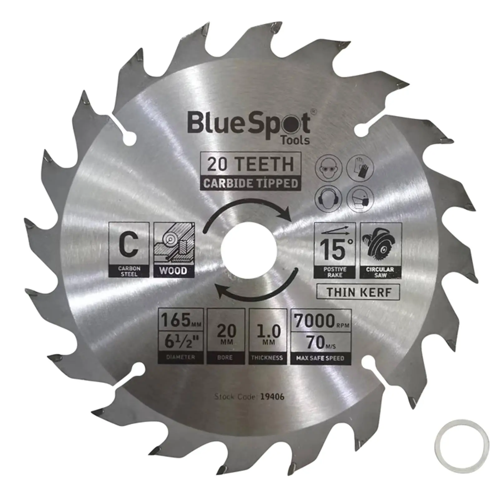 BlueSpot TCT Circular Saw Blade 20 Teeth 165mm x 20mm - Image 2