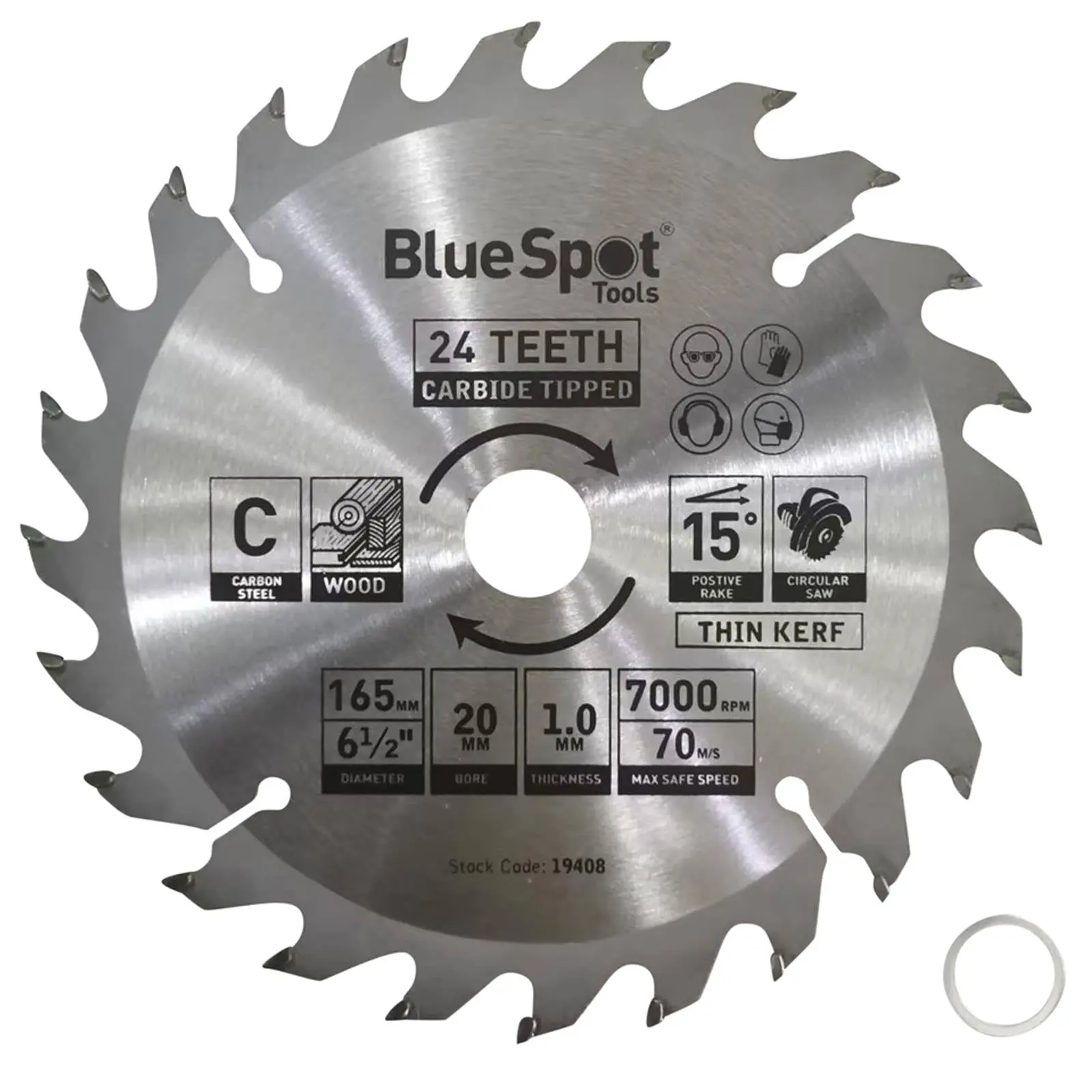 BlueSpot TCT Circular Saw Blade 24 Teeth 165mm x 20mm - Image 2