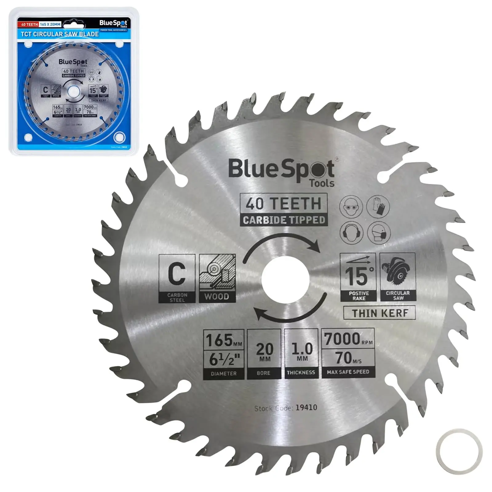 BlueSpot TCT Circular Saw Blade 40 Teeth 165mm x 20mm - Image 3