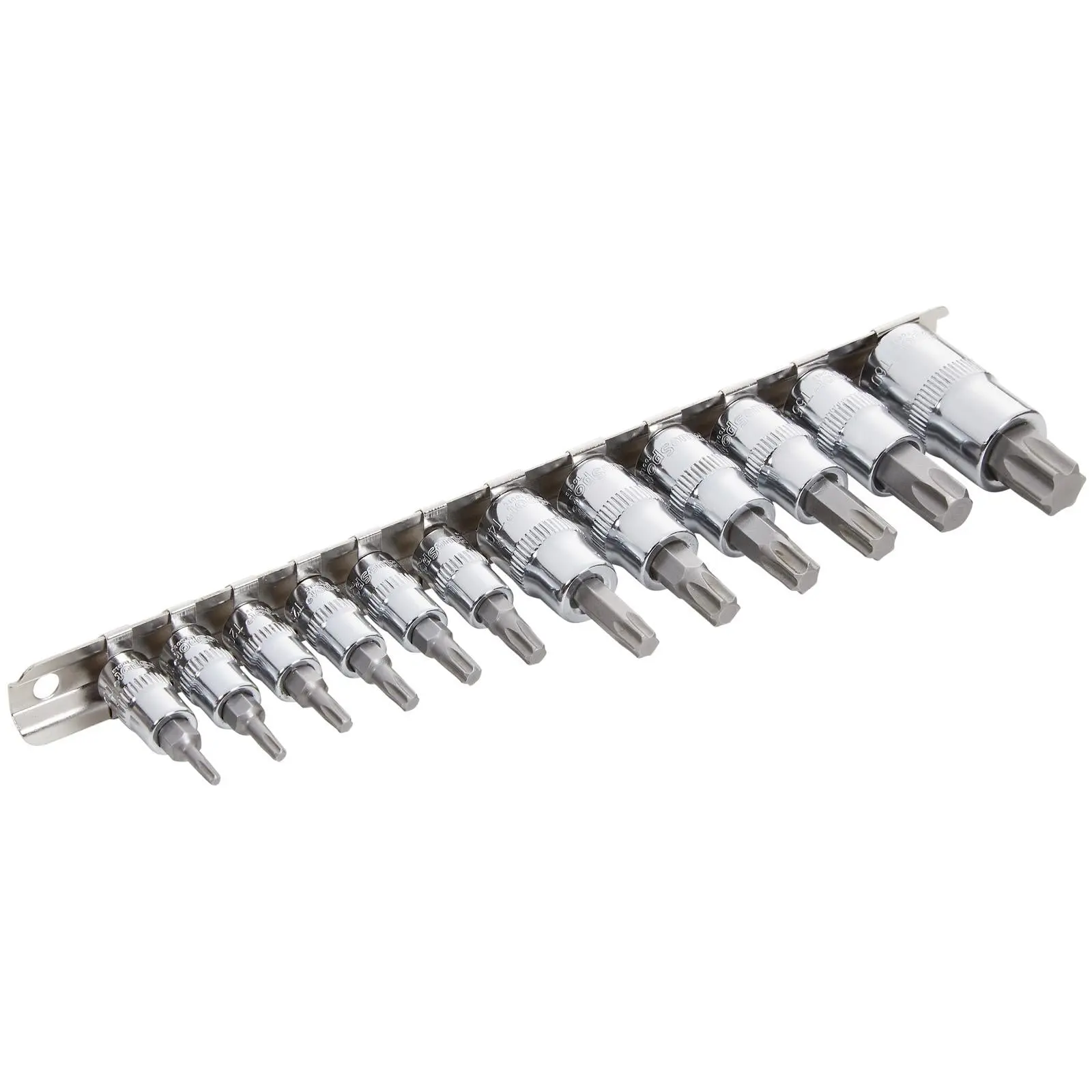 BlueSpot Torx Bit Socket Set on Socket Rail 1/4" 3/8" 1/2" Drive T10-T60 12 Piece