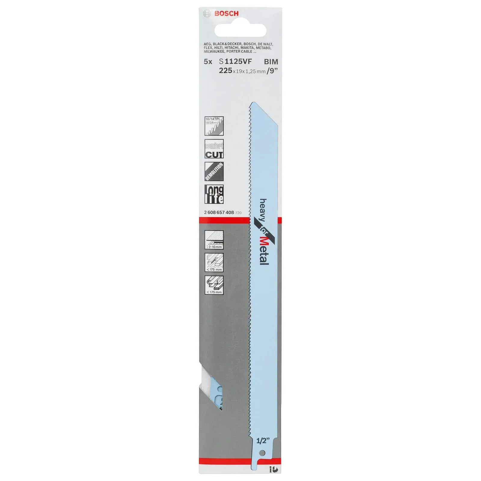 Bosch Reciprocating Saw Blades 225mm 9" 5 Pack S1125VF Bi-Metal Recipro Blade Heavy for Metal - Image 3